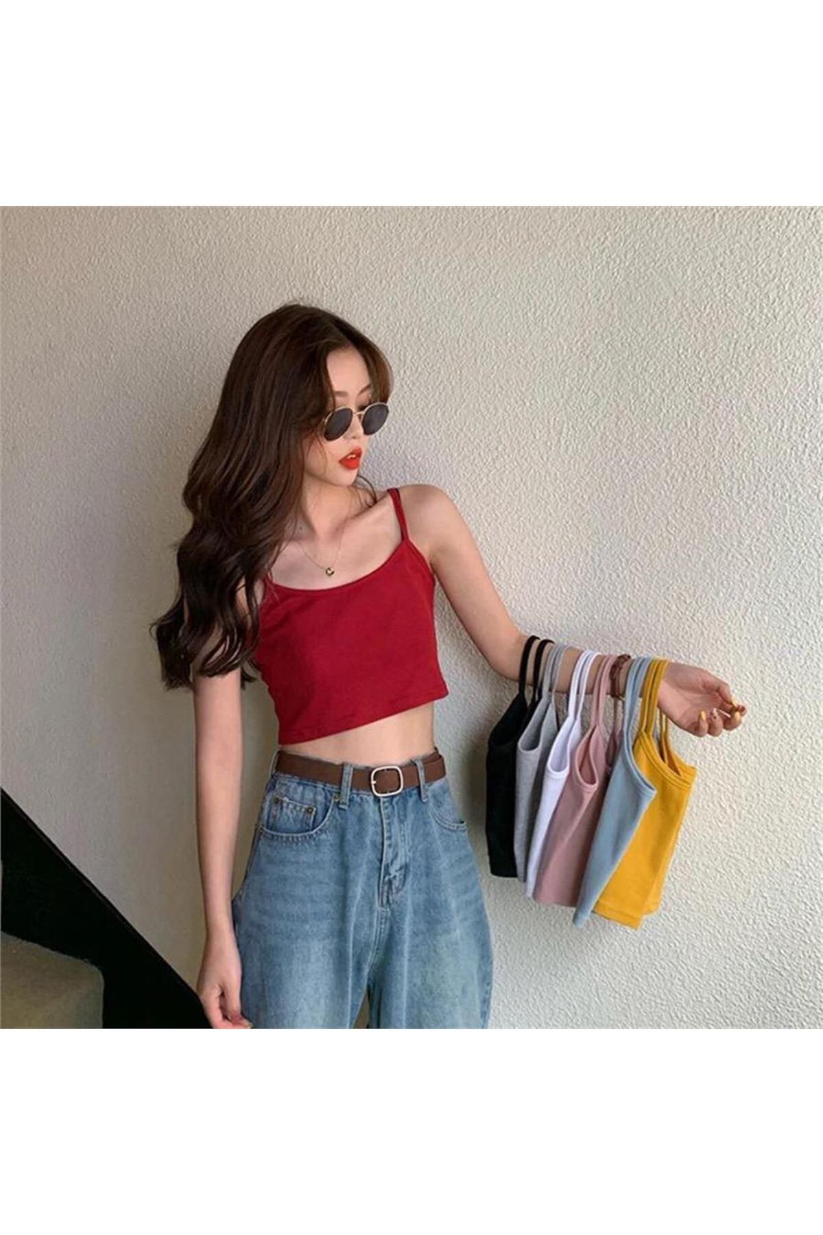 BALİNA Kırmızı Harajuku Askılı Crop -ALH