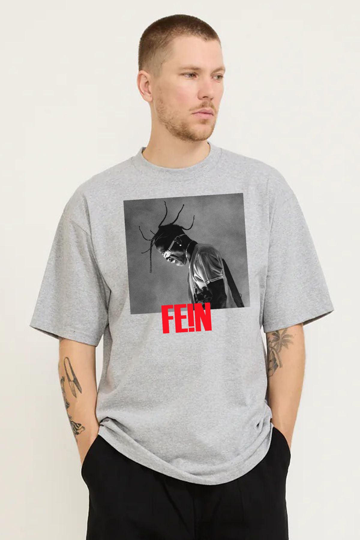 MODA Travis Scott Fein Baskılı Oversize Kalıp Grimelanj Bol Kesim Erkek Tişört
