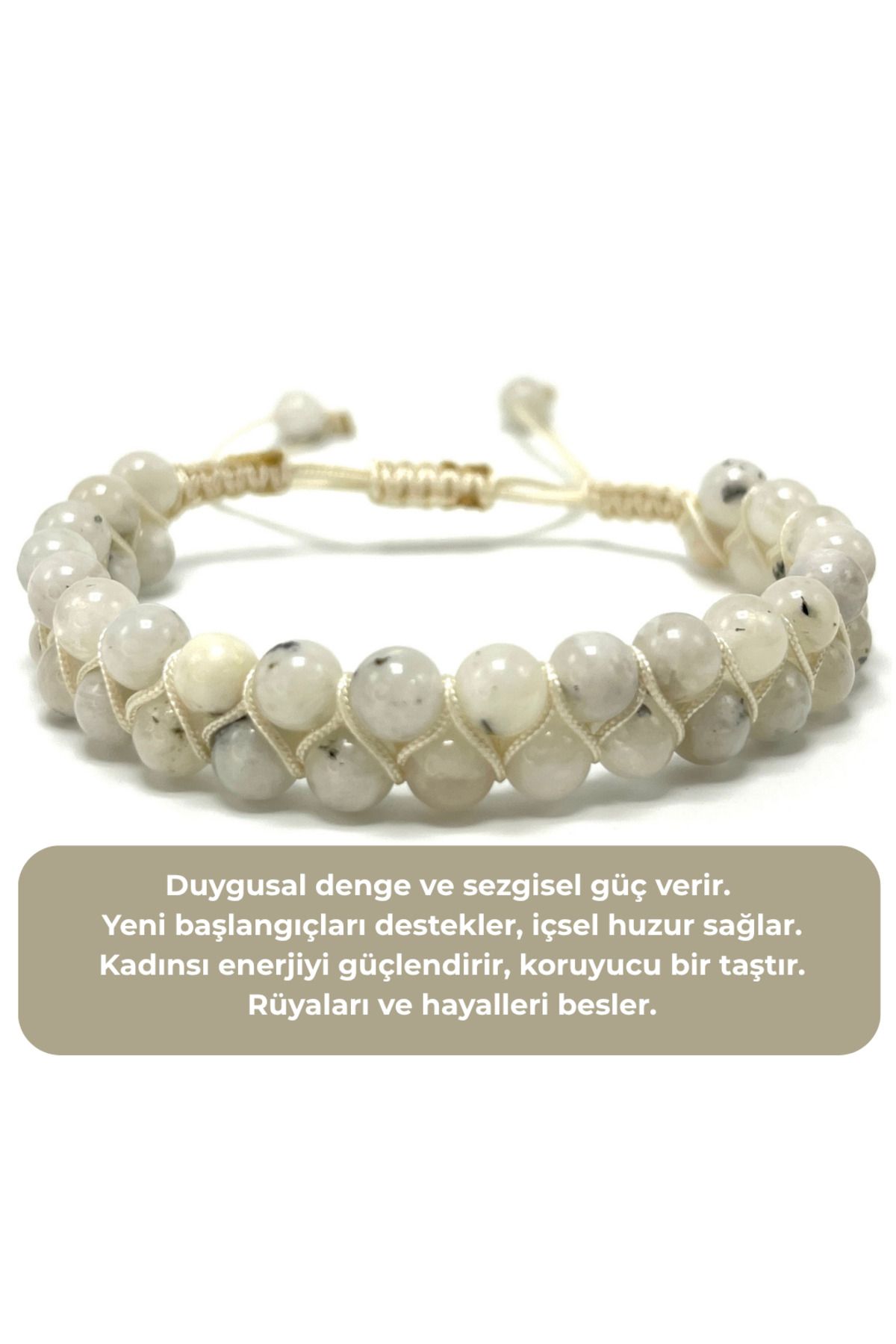 YILDIZ DOĞAL TAŞ SERTİFİKALI Ay Taşı Çift Sıra Doğal Taş Makrome Bileklik Ayarlanabilir Ölçü