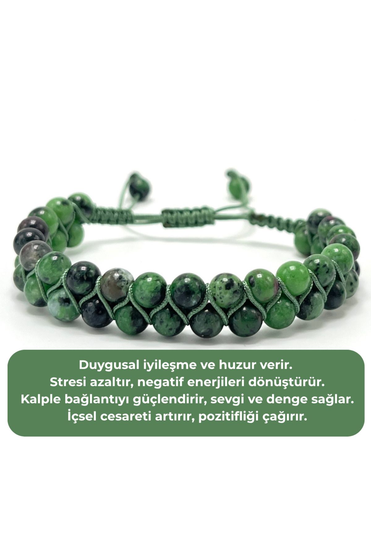 YILDIZ DOĞAL TAŞ SERTİFİKALI Anyolit Çift Sıra Doğal Taş Makrome Bileklik Ayarlanabilir Ölçü