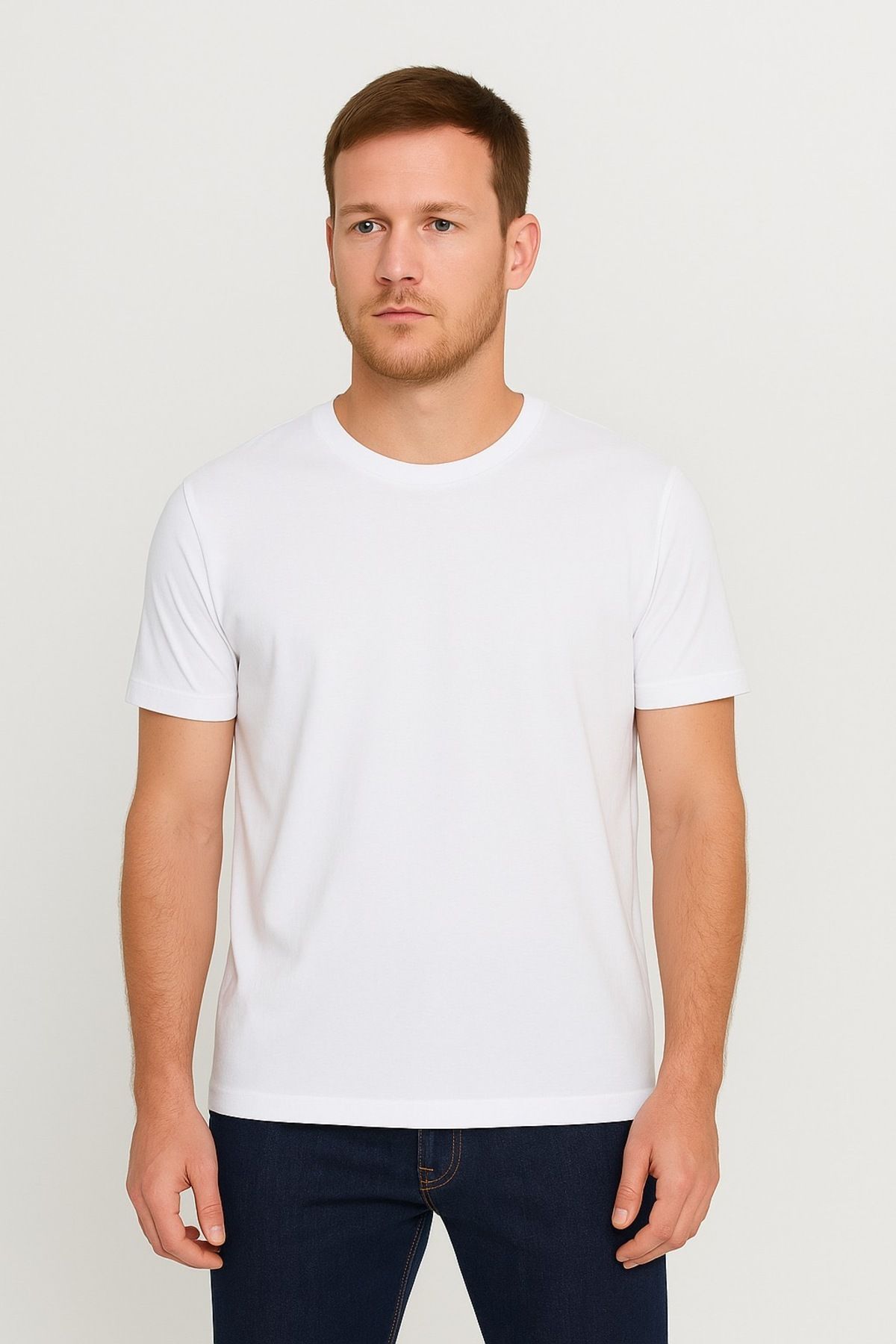 Mahmut Çavuşlar Bitkisel Ürünler M.Ç.V Unisex Slim Fit Dar Kesim %100 Pamuk Yumuşak Dokulu Beyaz Bisiklet Yaka
