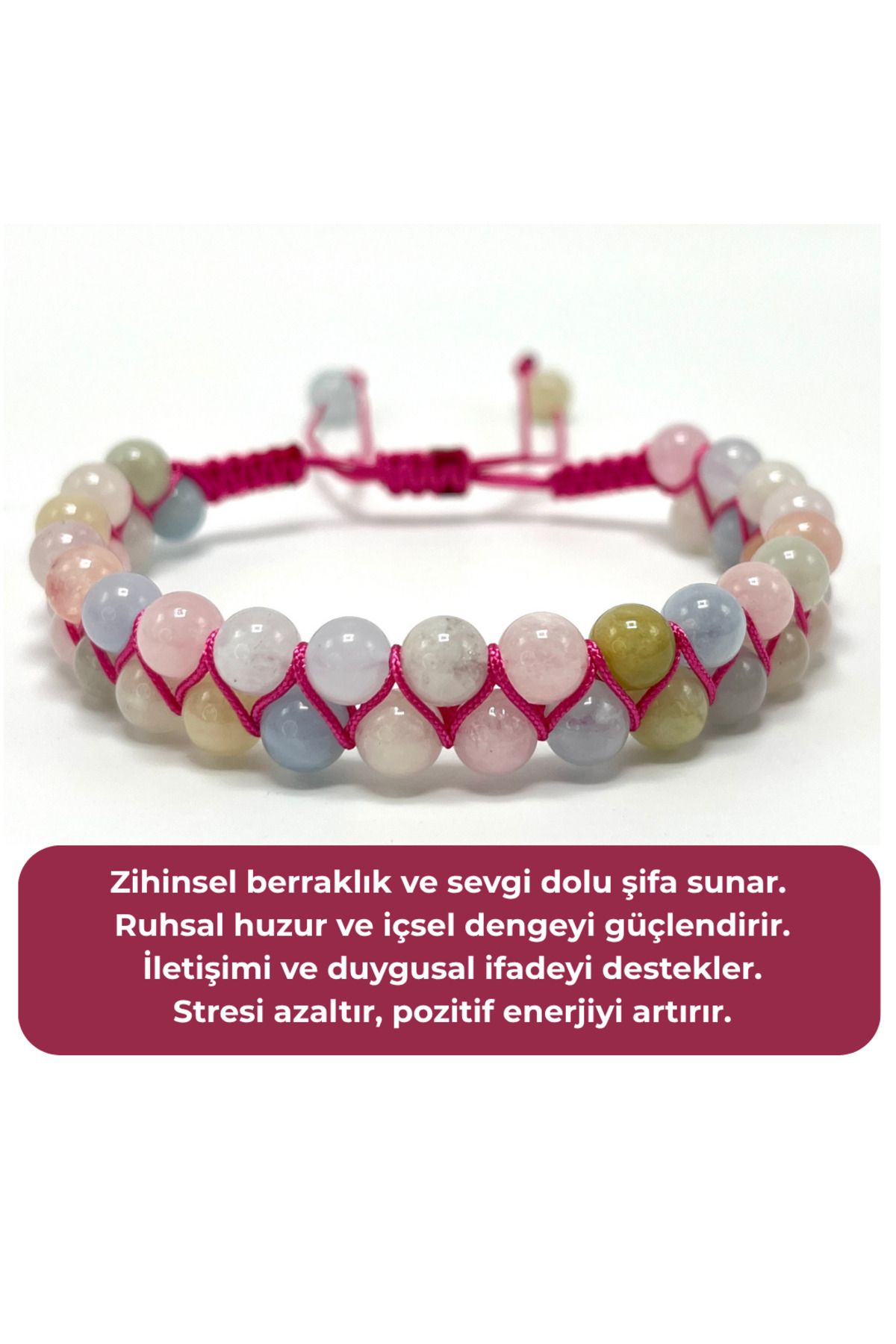 YILDIZ DOĞAL TAŞ SERTİFİKALI Helkum Çift Sıra Doğal Taş Makrome Bileklik Ayarlanabilir Ölçü