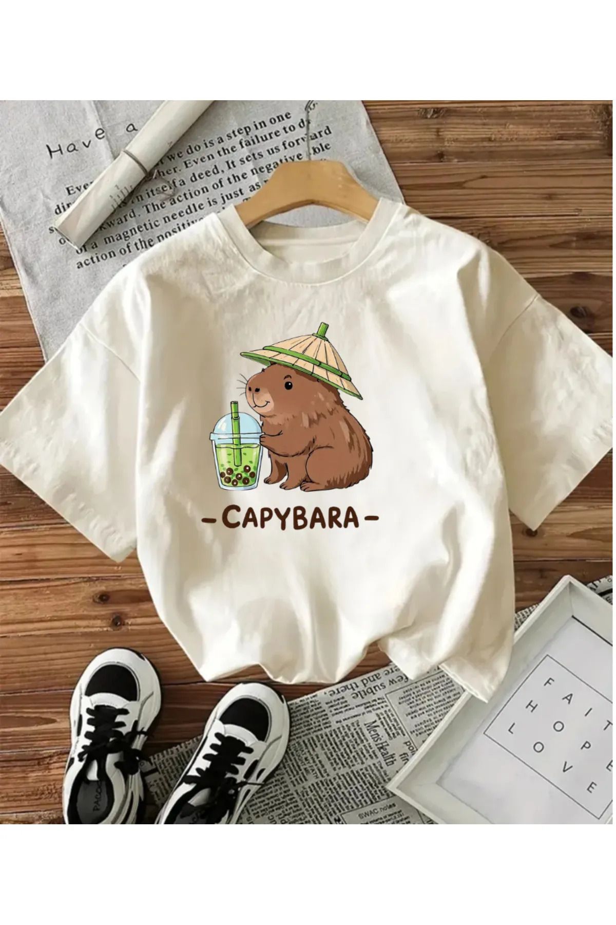 1blood Cute Capy Bara Baskılı Unisex Oversize T-shirt