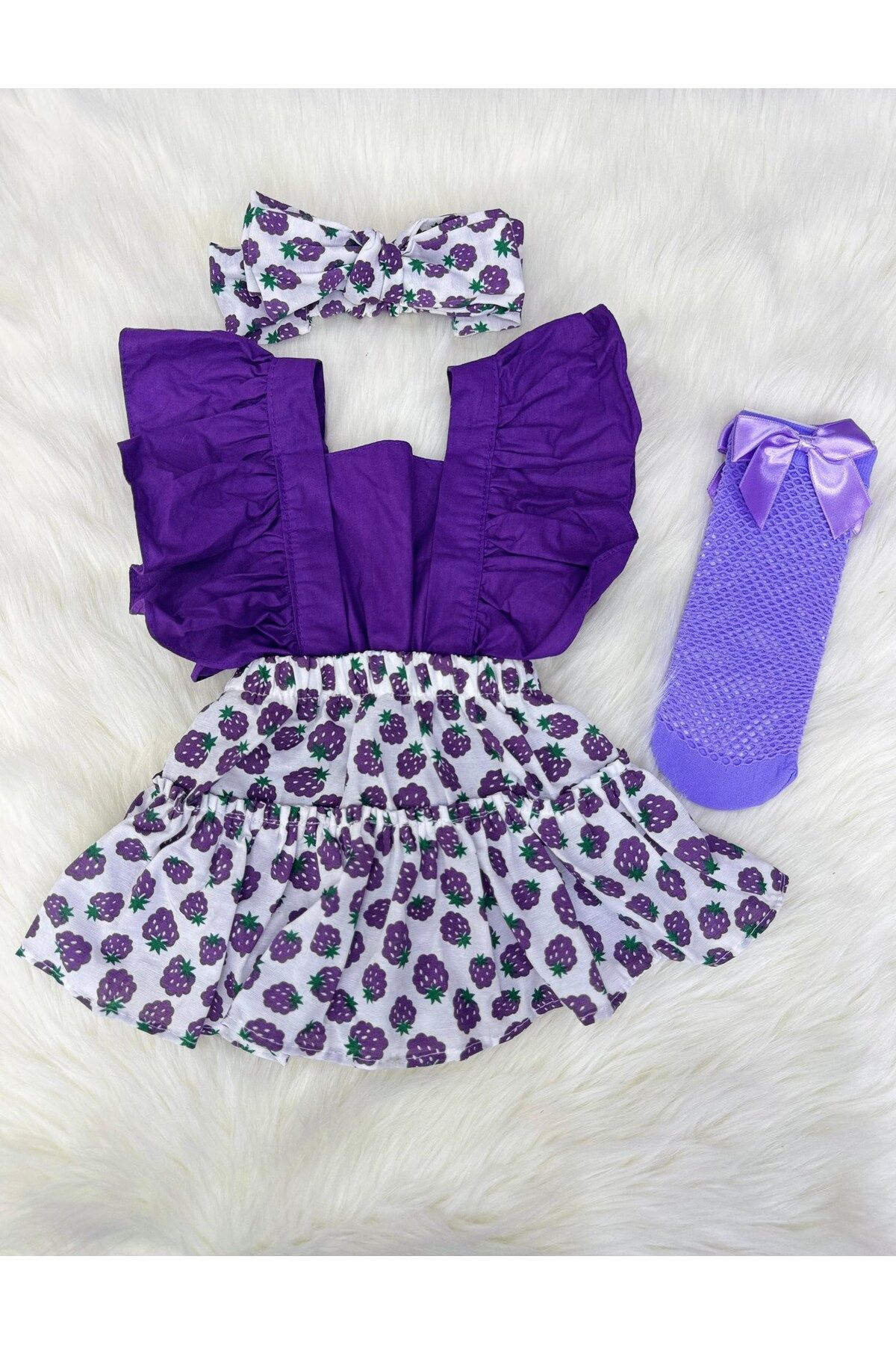 ŞAPKAKİDS BÖĞÜRTLEN SLOPET BANDANA VE FİLE ÇORAP SET