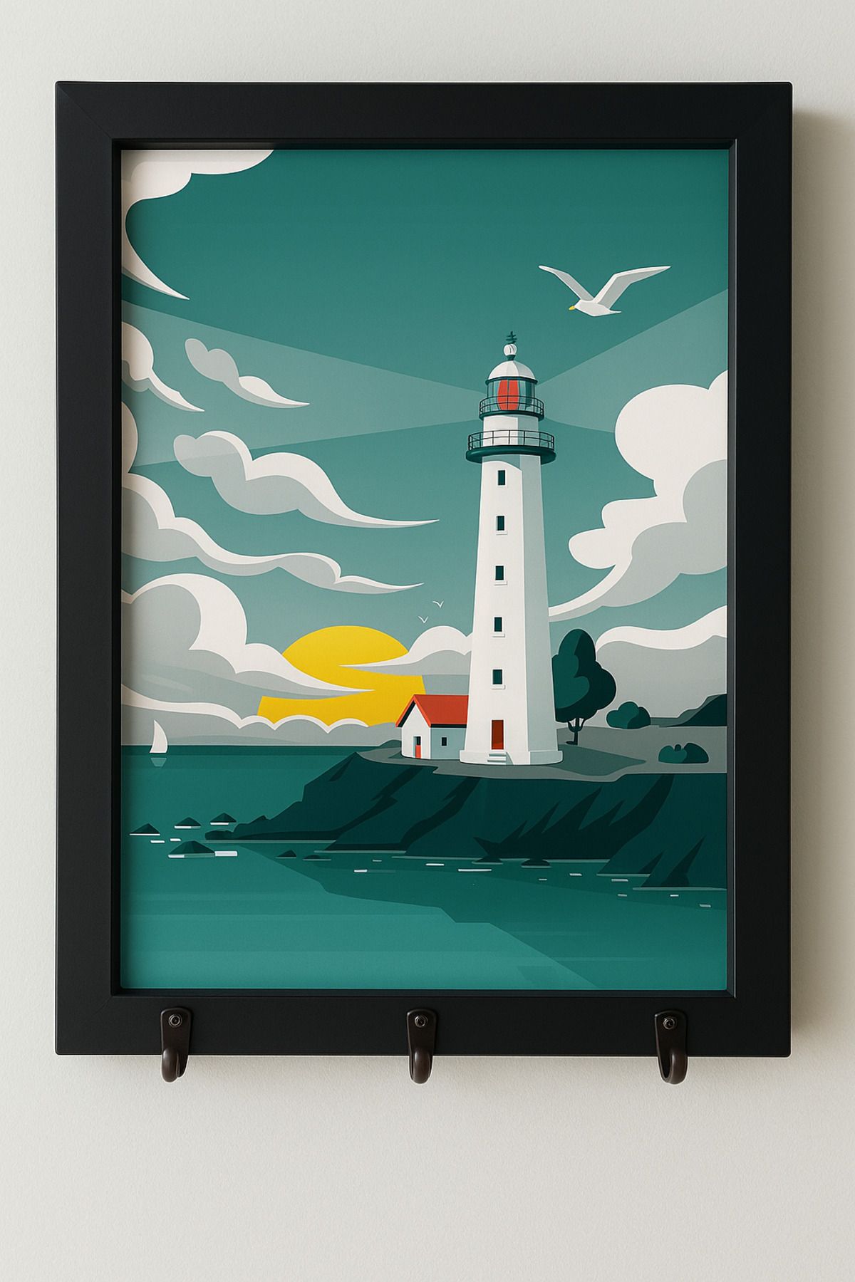 Efem Dekor 🌊 Deniz Esintili Dekoratif Plastik Çerçeve | 21x30 cm | 3 Askılı | Fener Manzaralı Duvar Çerçevesi