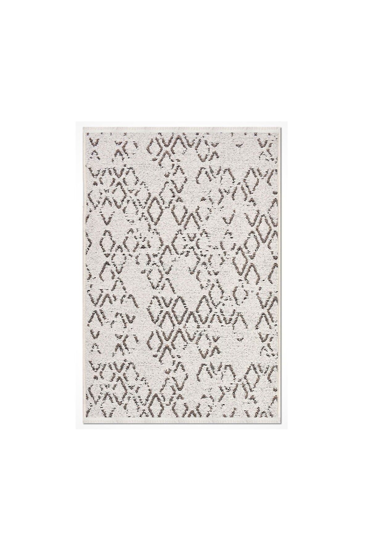 MATMEL 8318 Asil Kahve Modern Kilim - Beyaz - 80x150 cm