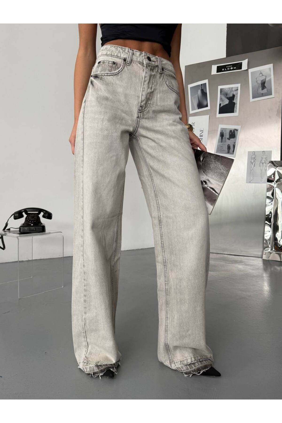 DENİKK TREND ÖZEL TASARIM BOL PAÇA RAHAT KALIP BAGGY PALAZZO DENİM JEAN PANTOLON