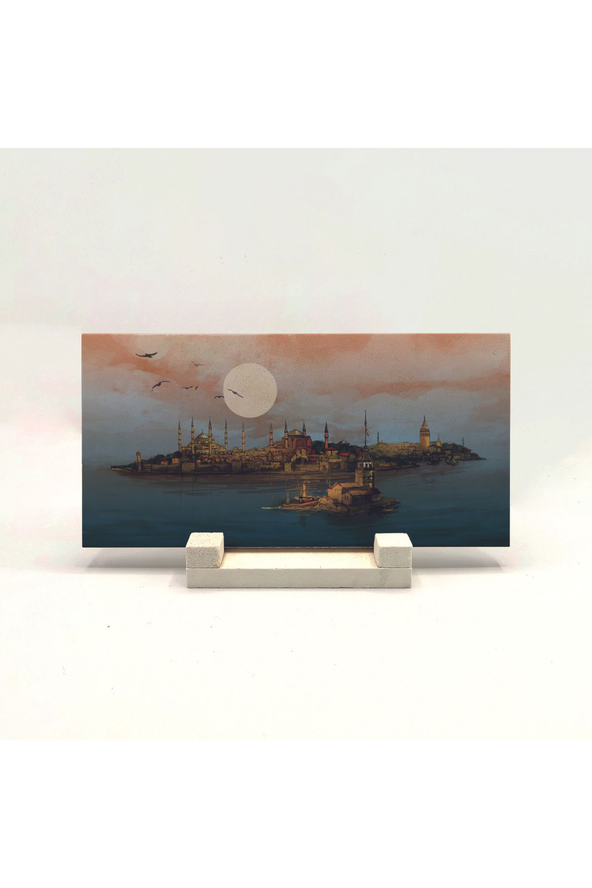 Souvenest İstanbul Silueti Baskılı Doğaltaş Masaüstlük 10x20 Drt-1