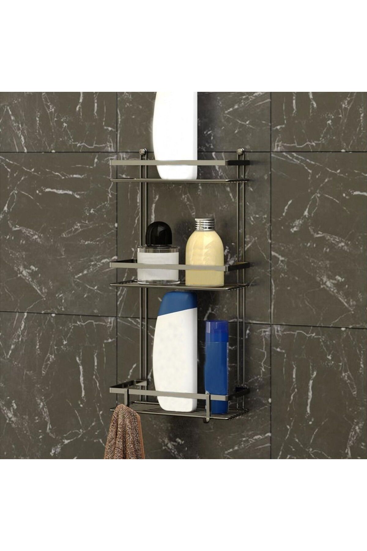 MATMEL 3 Katlı Kancalı Banyo Rafı - Siyah