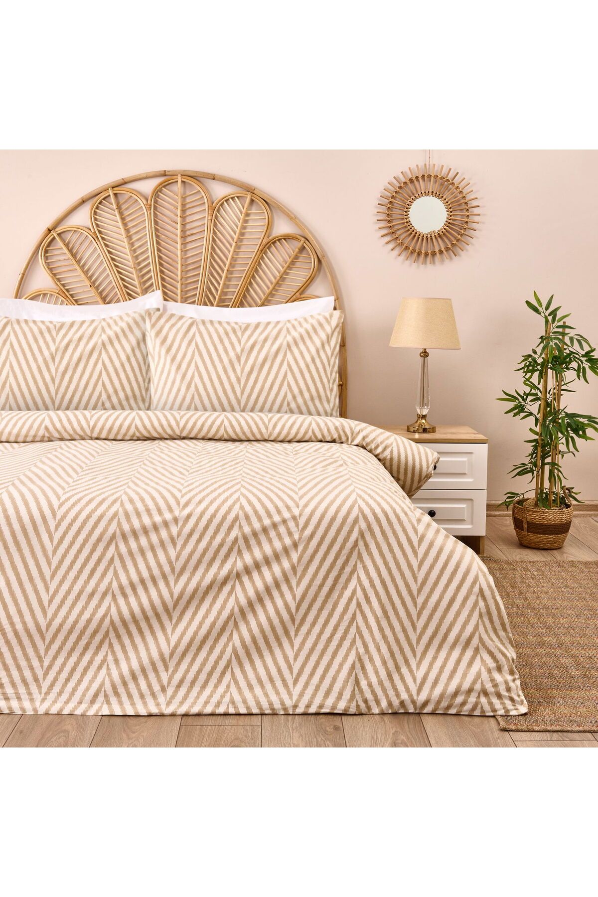 ASPARTAM Herringbone Çift Kişilik Nevresim Takımı - Ekru / Taş