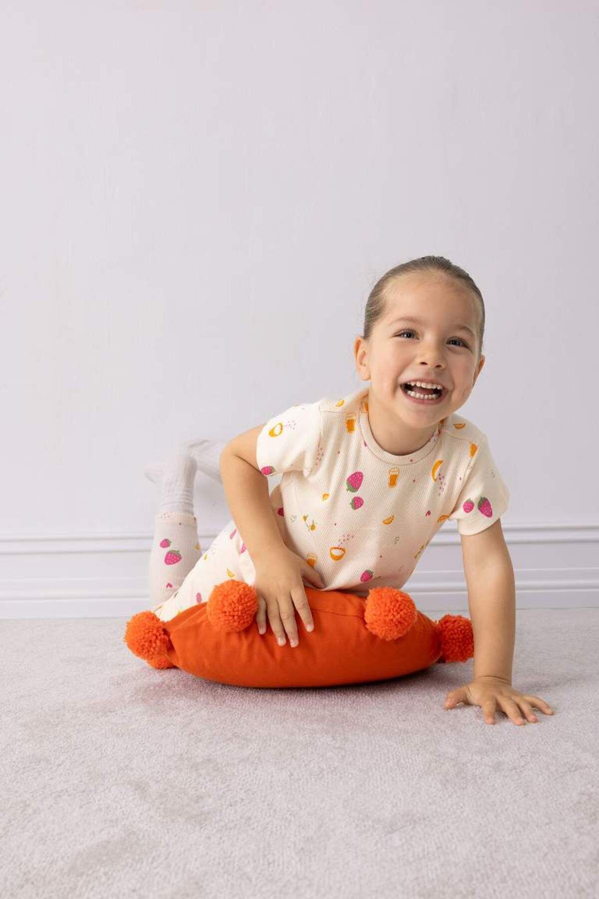 DeFacto Yeni Sezon Kız Bebek Pijama Takımı Meyve Baskılı Kısa Kollu Fitilli Kaşkorse Kısa