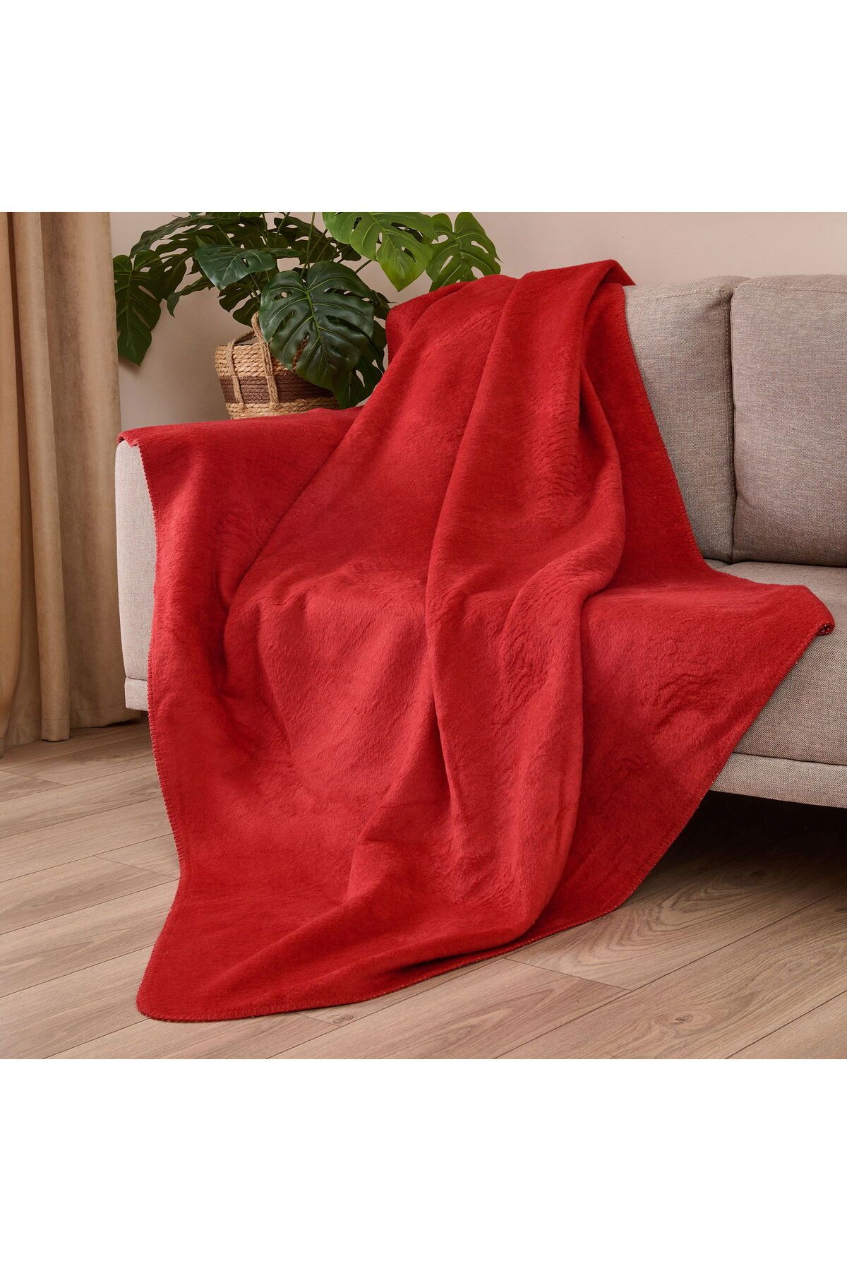 MATMEL Çift Taraflı Pamuklu Tv Battaniyesi - Bordo / Pembe - 130x170 cm
