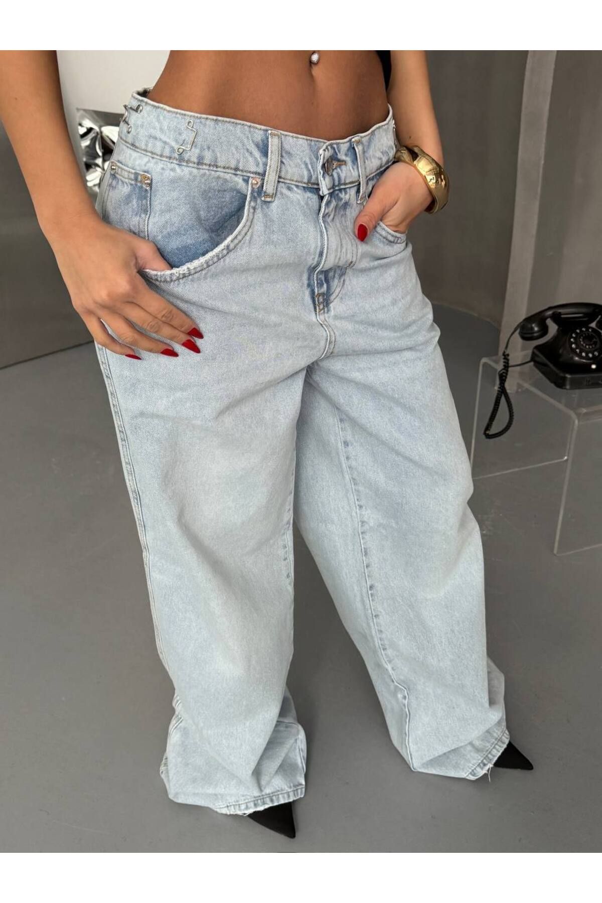 DENİKK TREND ÖZEL TASARIM BOL PAÇA RAHAT KALIP BAGGY PALAZZO DENİM JEAN PANTOLON