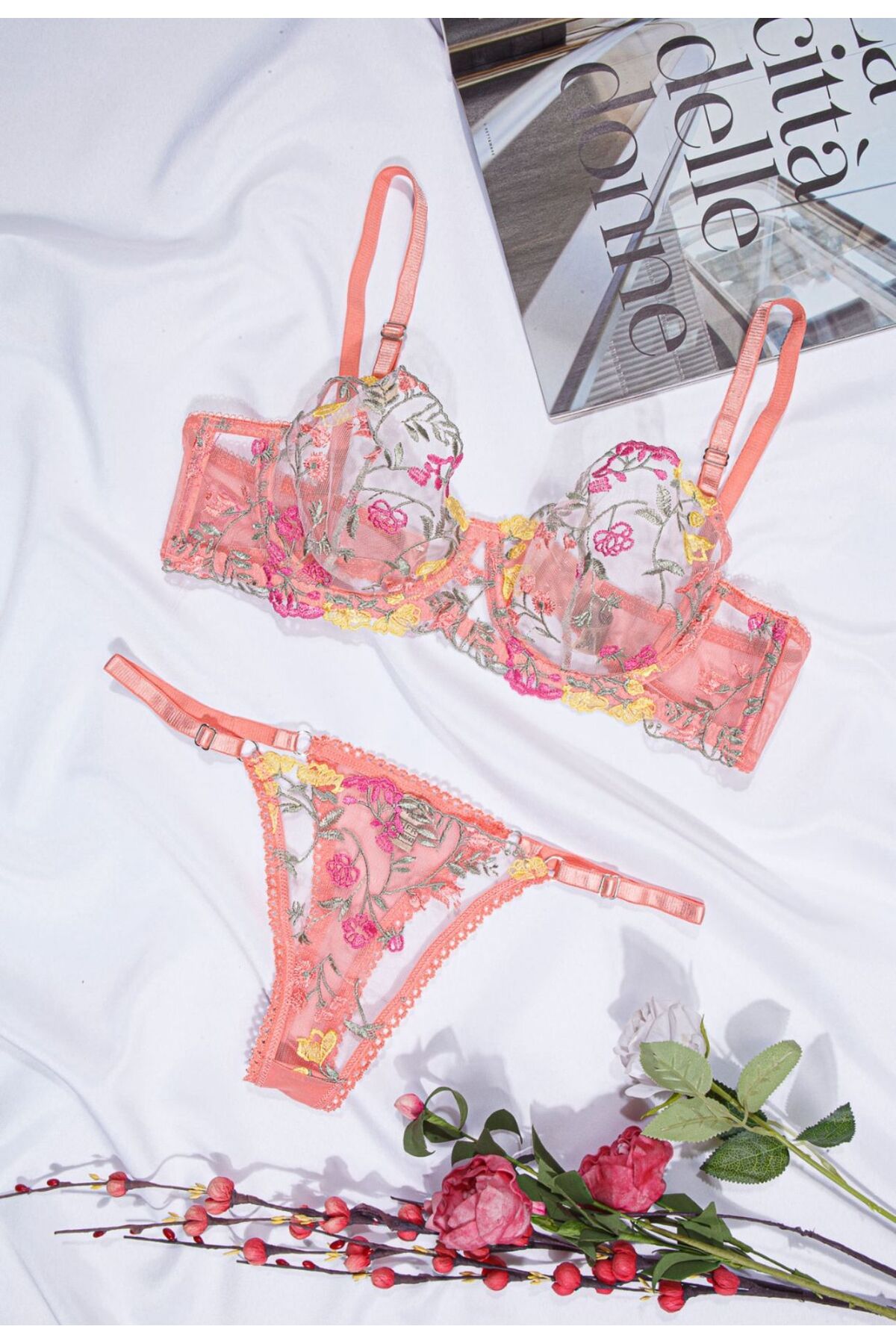Velisse Pembe Dantelli Bralet Takımı