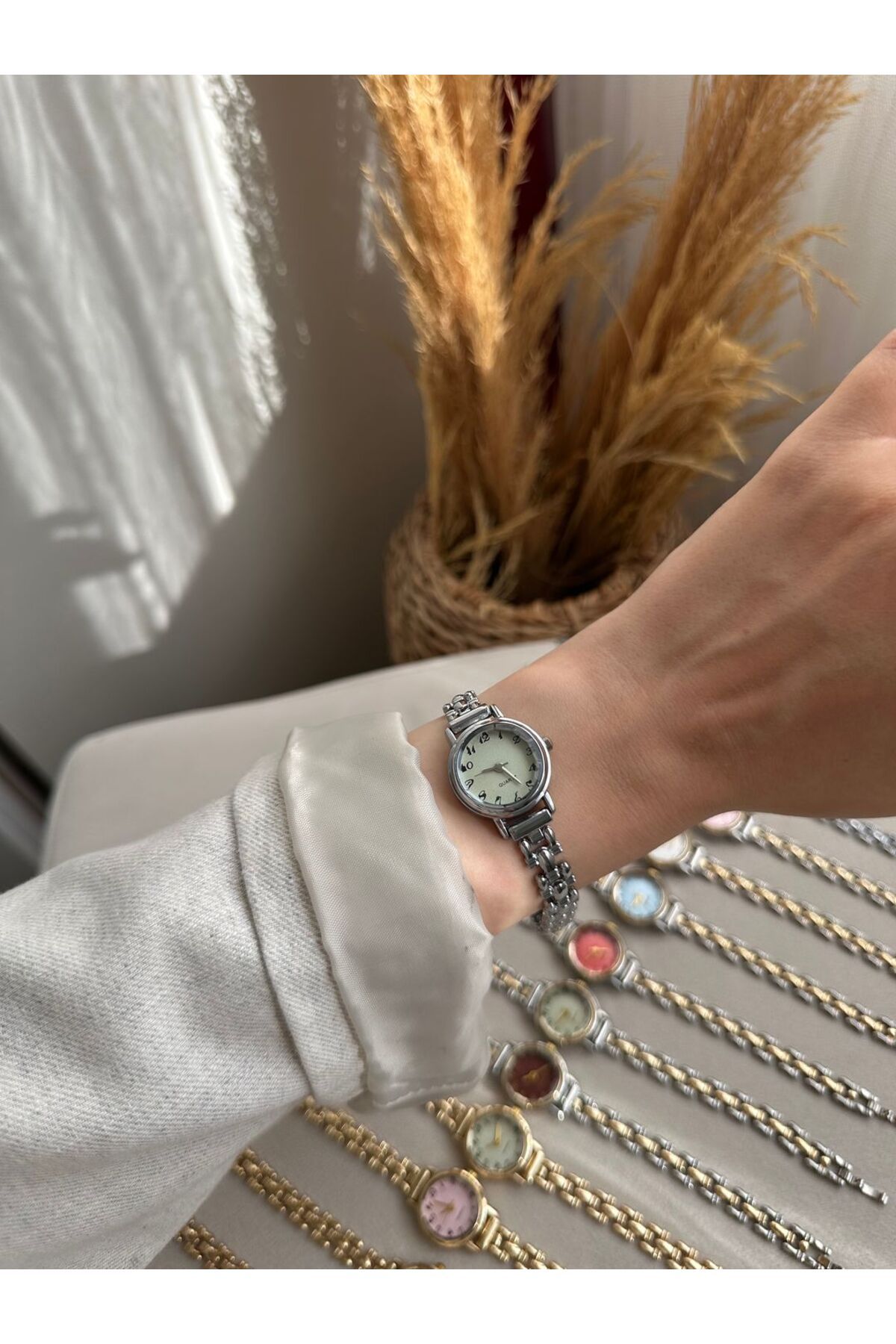 MERW July Model Gümüş Yeşil Renk Metal Kordon Vintage Retro Seri Kadın Kol Saati