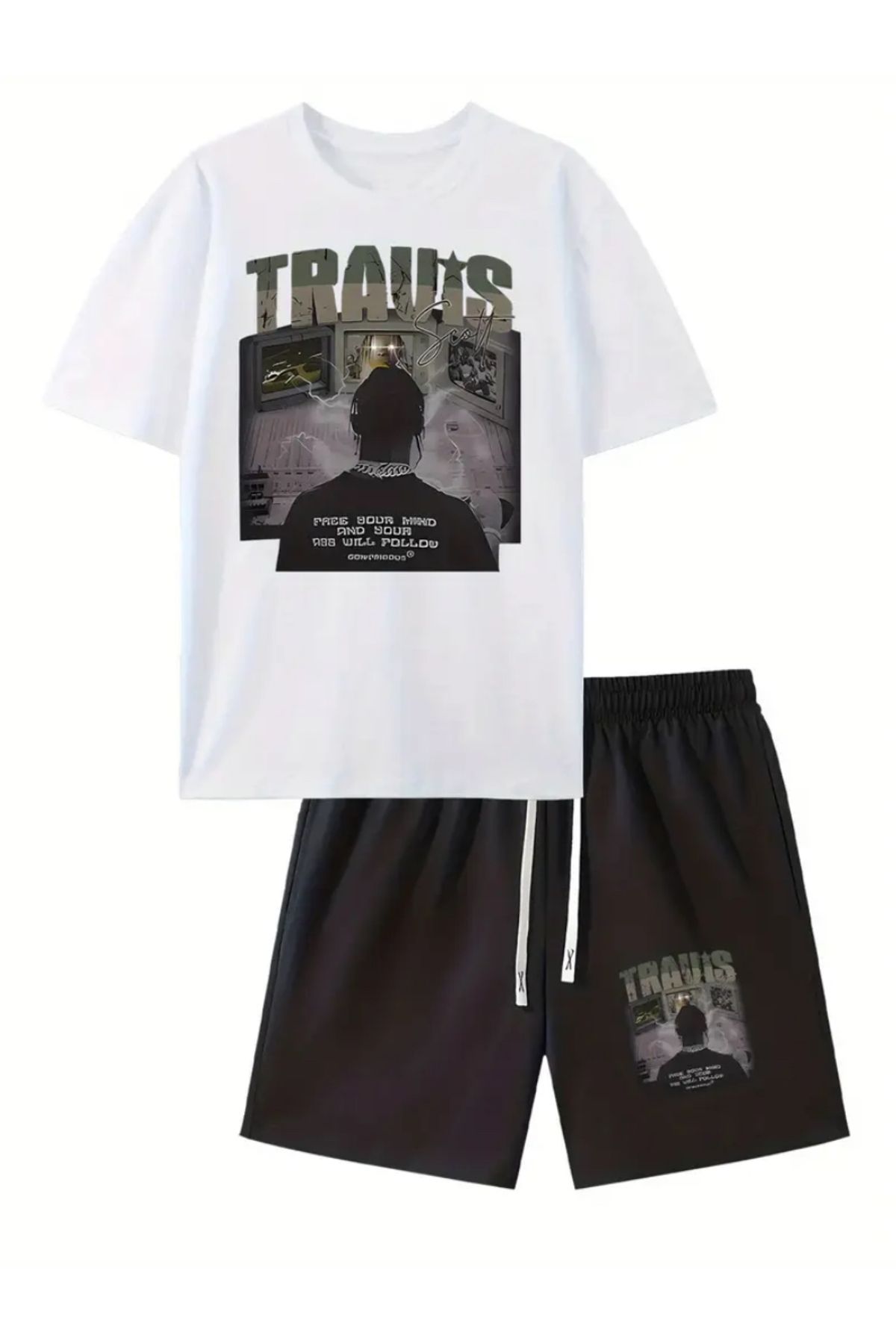 TRENDPUNKY Unisex Hiphop TRAVİS SCOTT Baskılı Alt Üst Şort T-shirt Takım