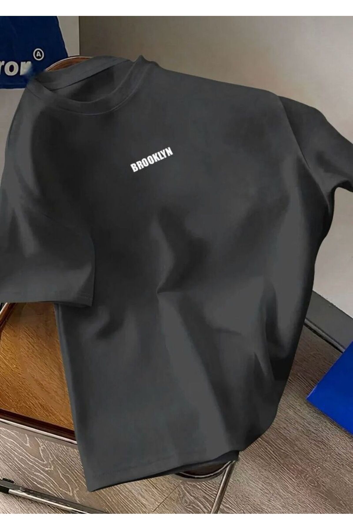 SOKAKTA Füme Renkli Oversize Kesim BROOKLYN Baskılı Trend Oversize Tshirt UNİSEX