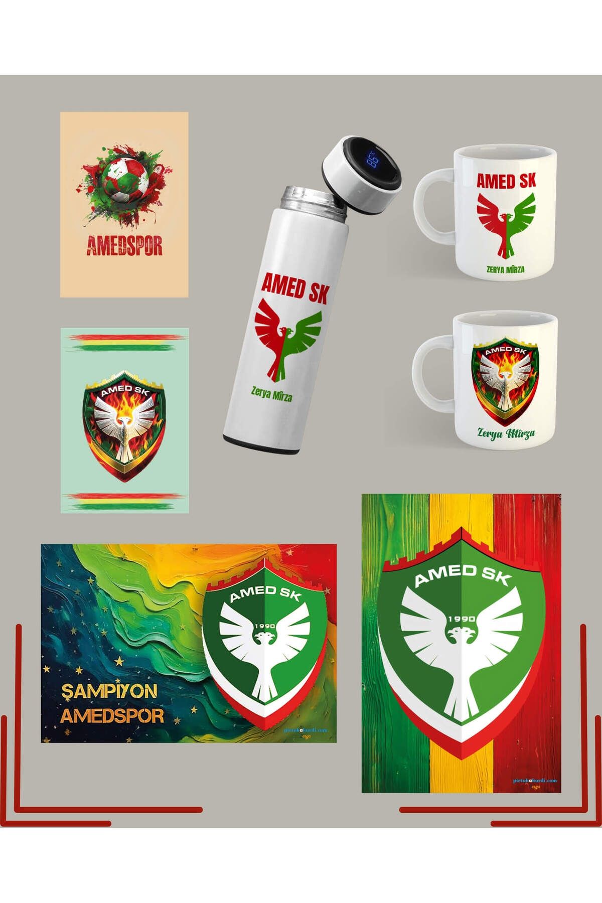 ZERYA HOBİ AMEDSPOR İSME ÖZEL FULL SET - Amedspor İsme Özel Kupa Termos Poster Seti (İSİM IÇİN MESAJ ATINIZ)