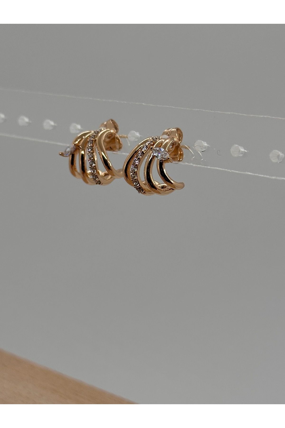 MY1COMPANY taşlı yarım daire gold küpe