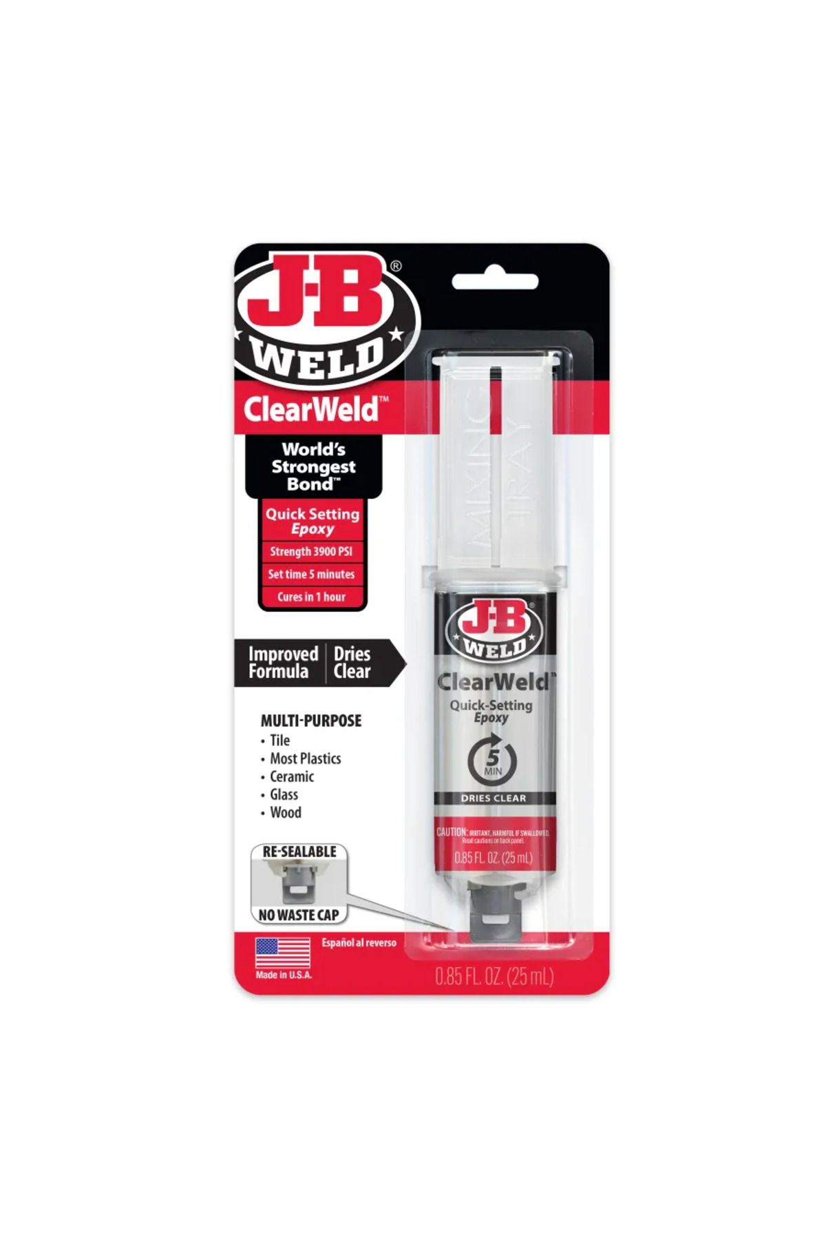 JB Weld ClearWeld™ Şırınga - 25 ml Çoğu Yüzeyde Etkili Hızlı Epoksi Yapıştırıcı