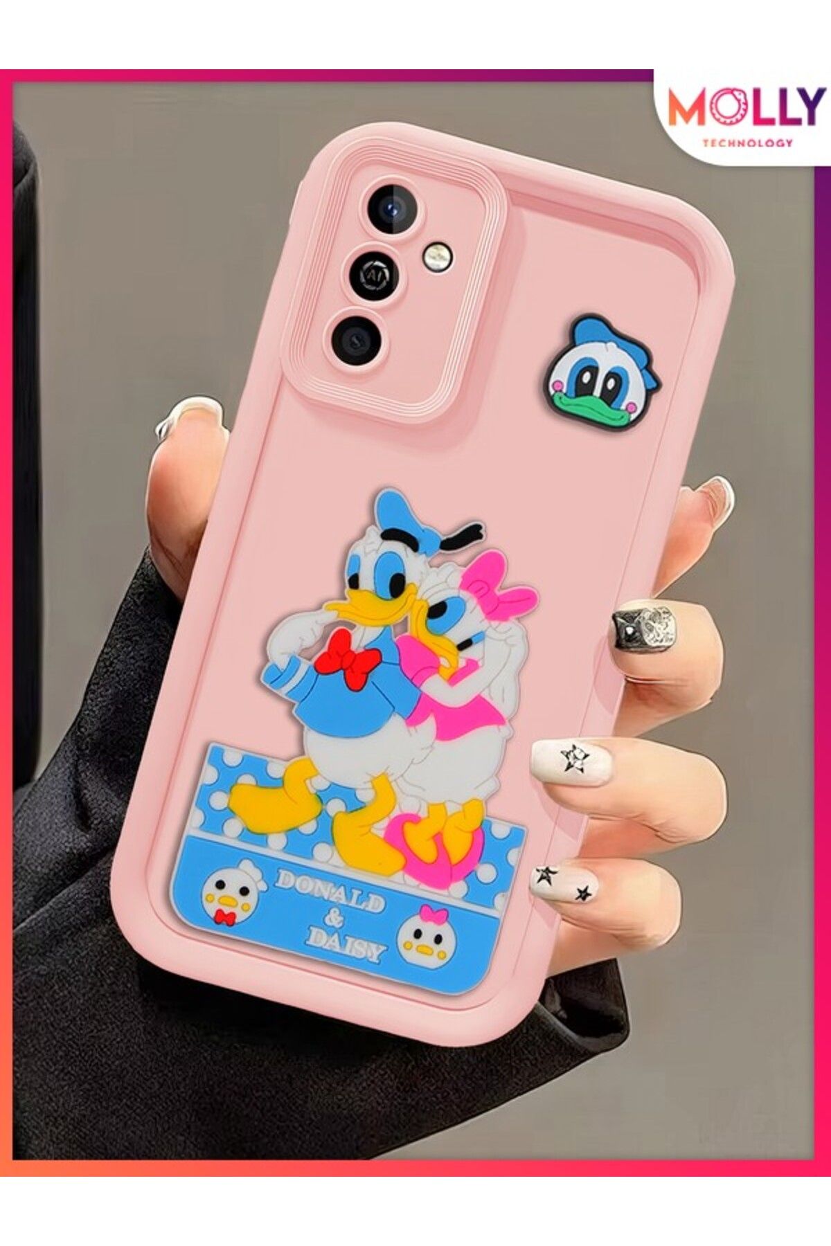 Molly Samsung Galaxy M13 İçin Kum Pembesi Kenarları Kalın 3d Kabartmalı Donald Daisy Silikon Kılıf