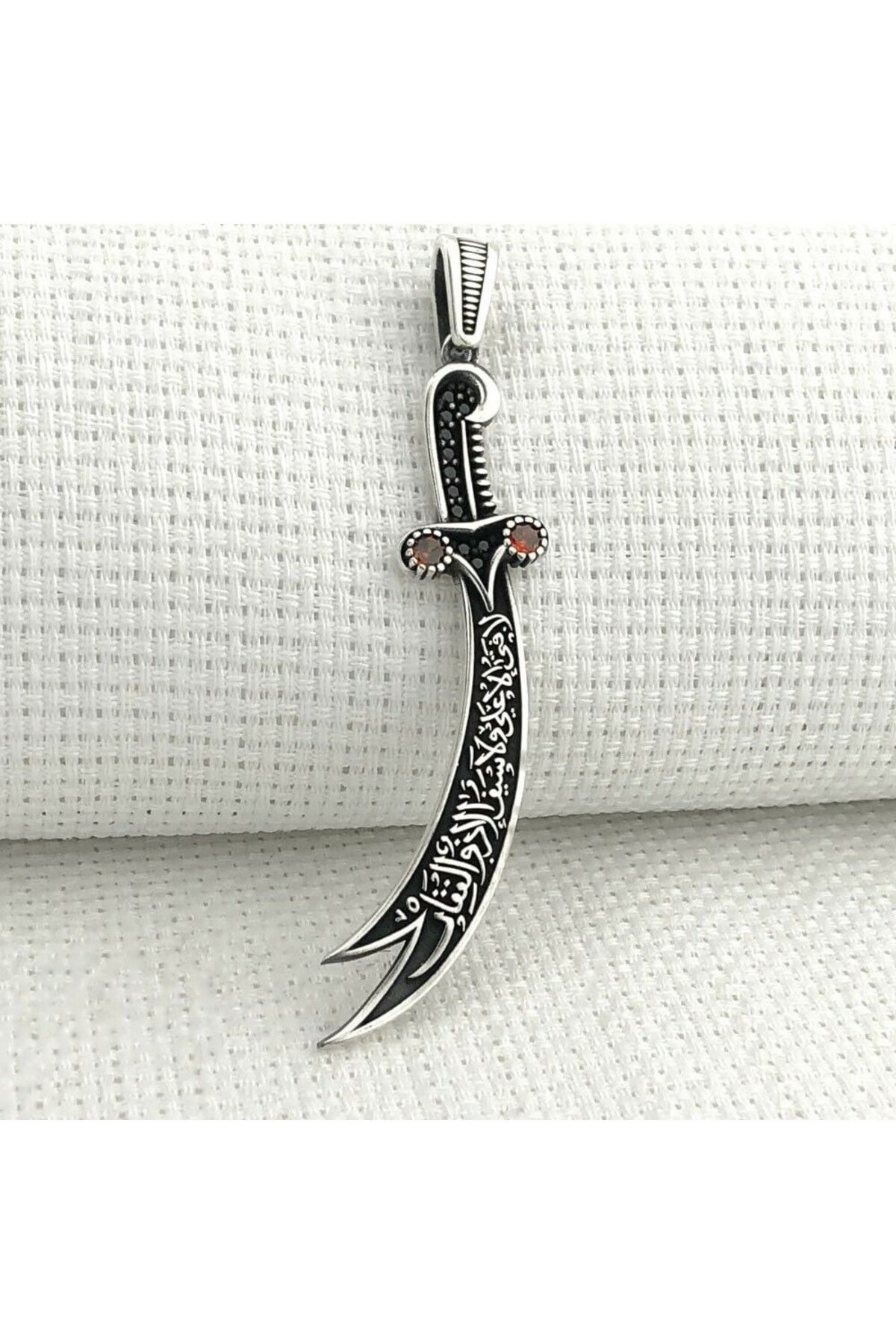 shop Kırmızı Taşlı La Feta İlla Ali La Seyfe İila Zulfikar Kral Zincir 925 Ayar Gümüş Erkek Kolye