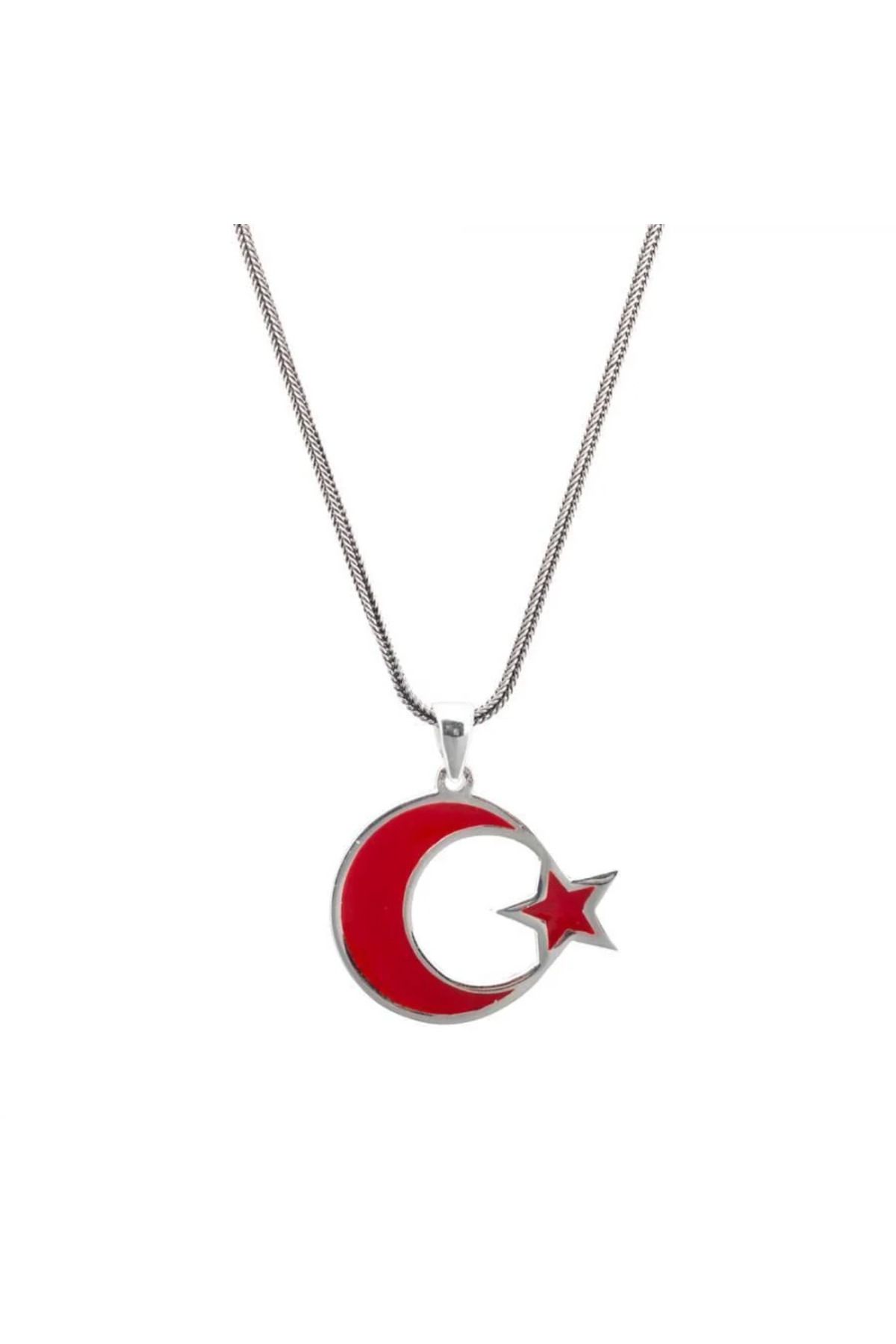 shop Kırmızı Ay Yıldız 925 Ayar Gümüş Erkek Kolye