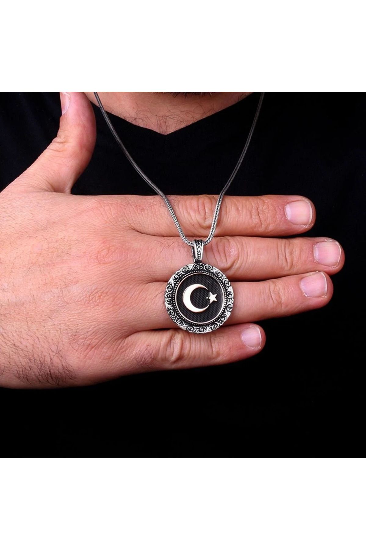 shop Ay Yıldızlı 925 Ayar Gümüş Erkek Kolye