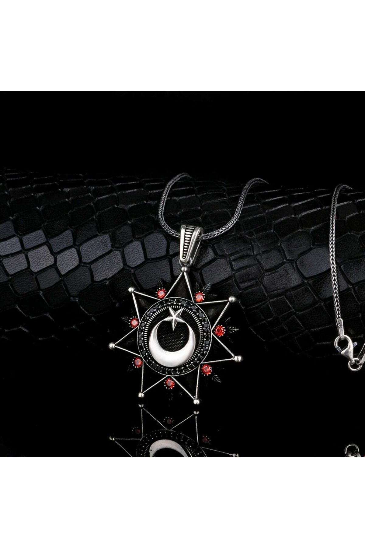 shop Zirkon Taşlı Ay Yıldız 925 Ayar Gümüş Erkek Kolye