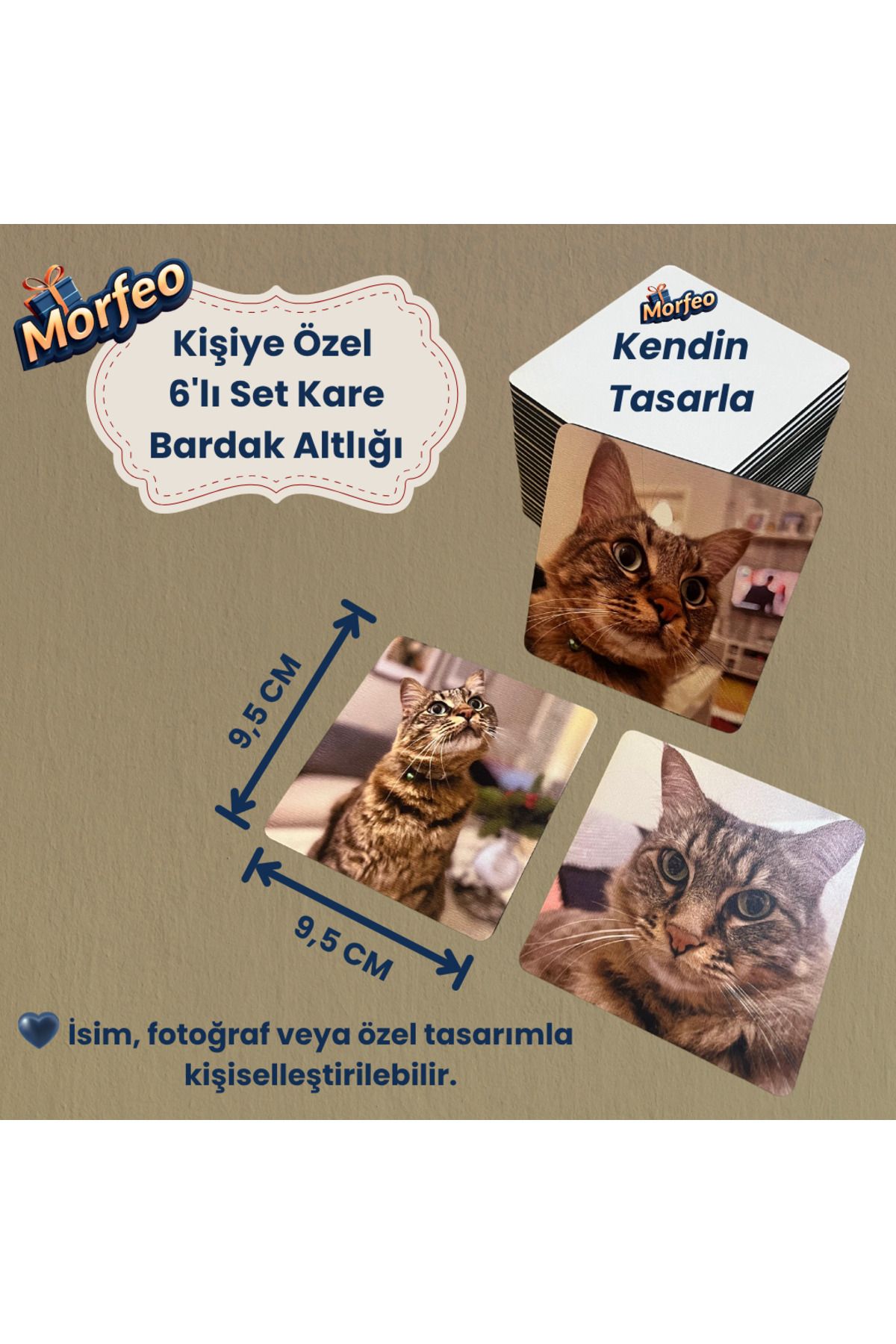Morfeo Gifts Kişiye Özel 6’Lı Set Hdf Kare Bardak Altlığı