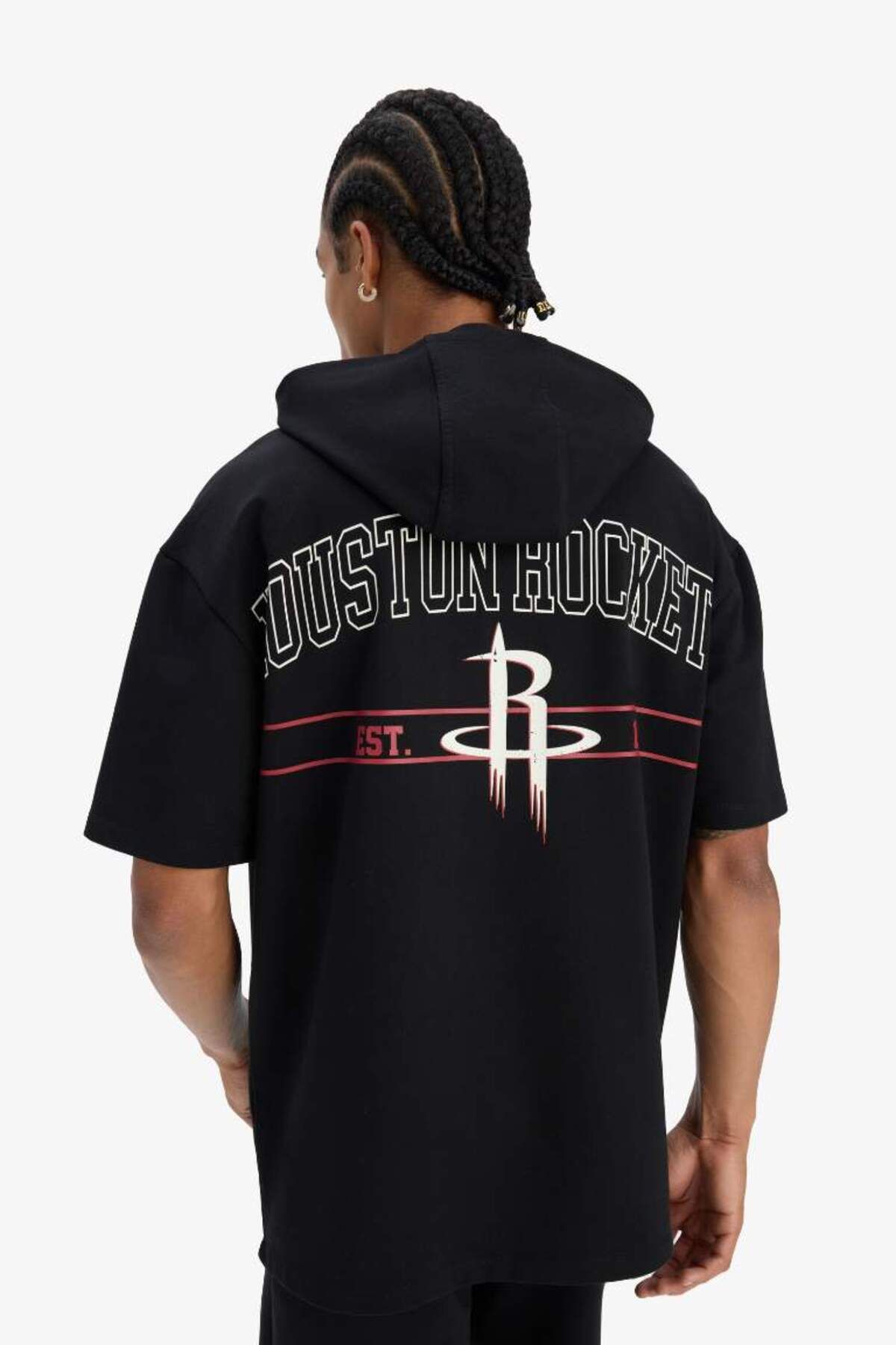 DeFacto Yeni Sezon DeFactoFit NBA Houston Rockets Oversize Geniş Kalıp Kapüşonlu Sırt Baskılı