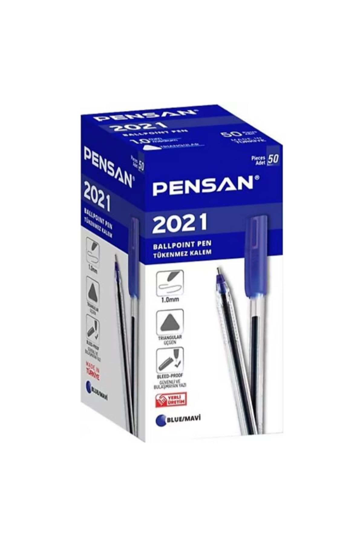 Pensan TÜKENMEZ KALEM ŞEFFAF ÜÇGEN MAVİ 50 LI PAKET 2021