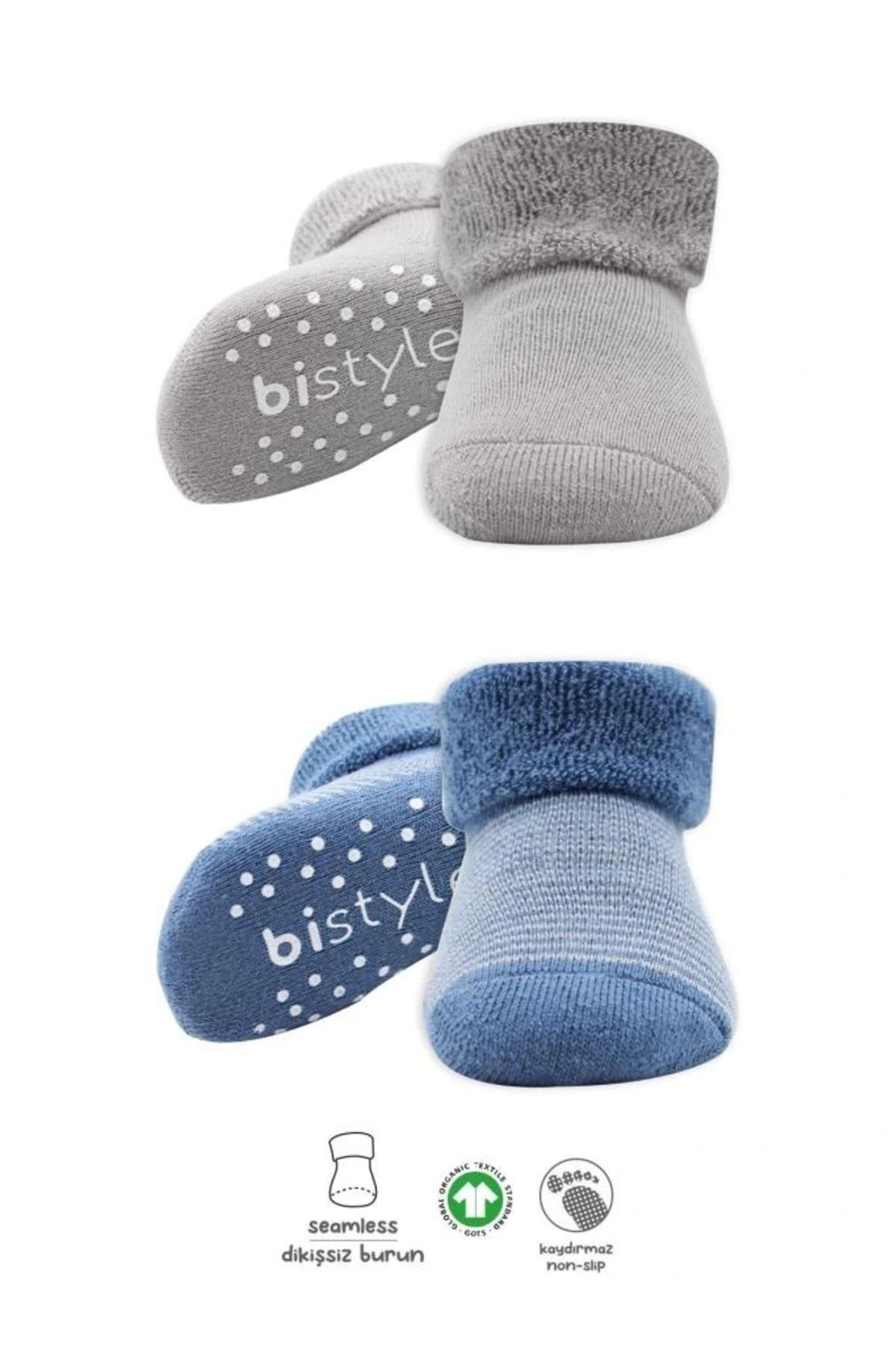 OurStyles Bistyle Çemberli Kaymaz Havlu Soket Çorap 2'Li BS10503 İndigo Gri