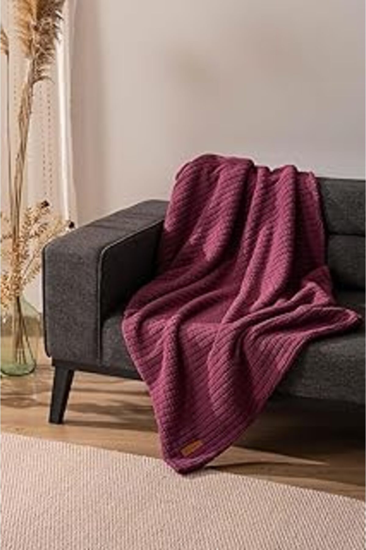 Mu Art Ahşap Rivaistanbul Wellsoft Tek Kişilik Kareli Battaniye - Peluş Tv Battaniyesi 100X170 Cm Gül Kurusu