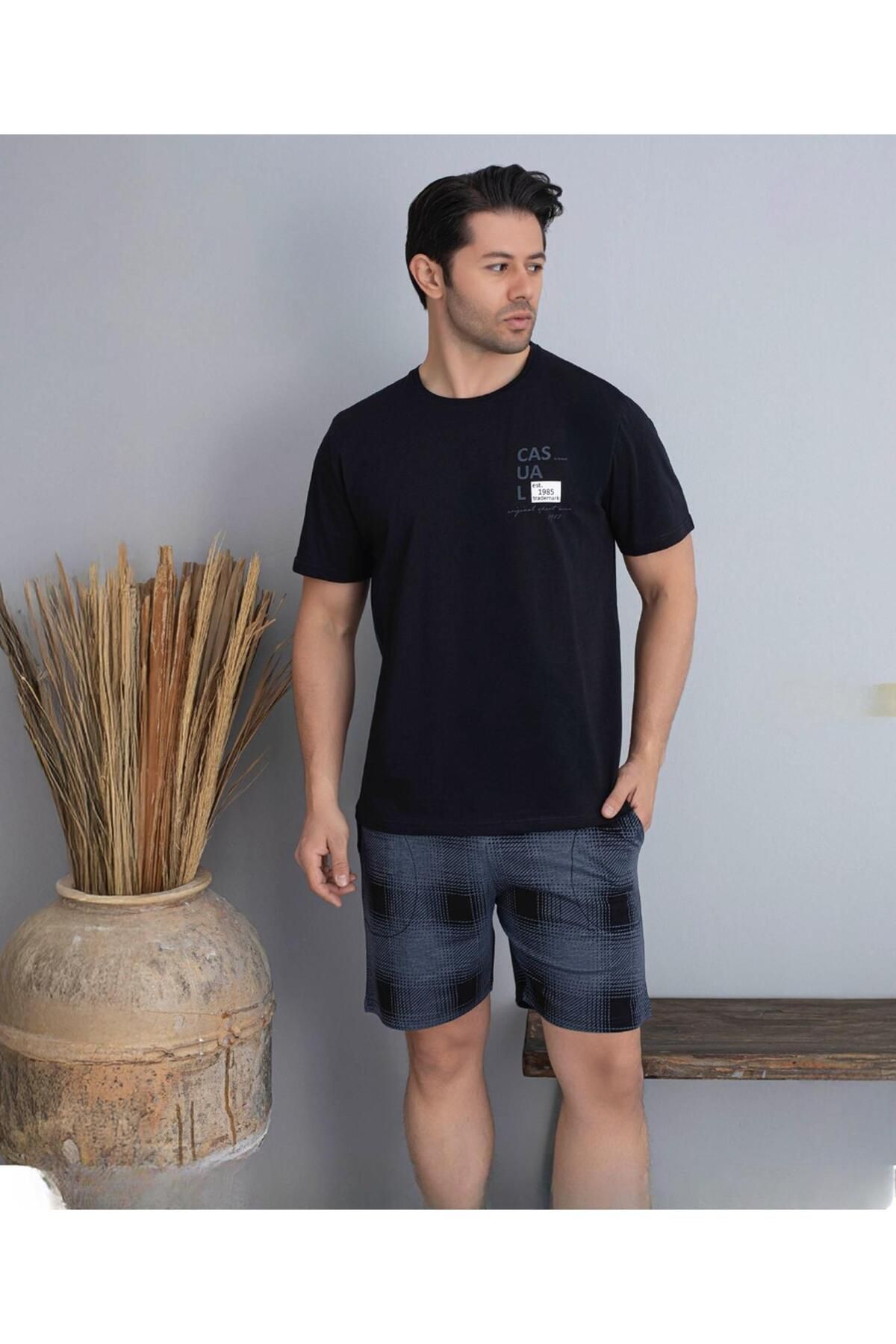 Pijamoni Erkek Bisiklet Yaka Kısa Kol Şortlu Pijama Takımı 6175/6 - 1 Adet