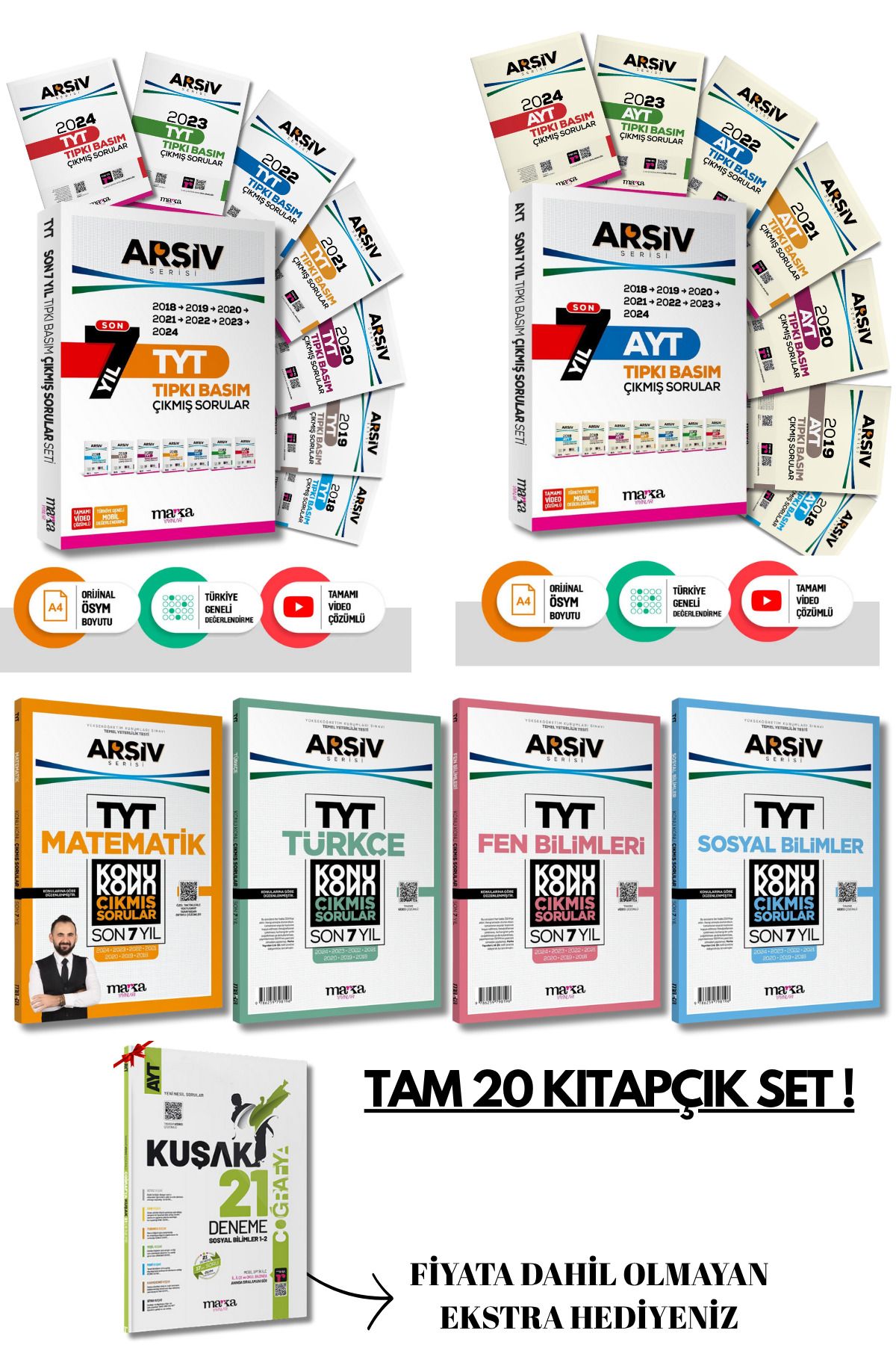Marka Yayınları TYT AYT Son 7 Yıl Tıpkı Basım Fasikül Fasikül ve Konu Konu Çıkmış Sorular Çözümlü Ösym Boyutu