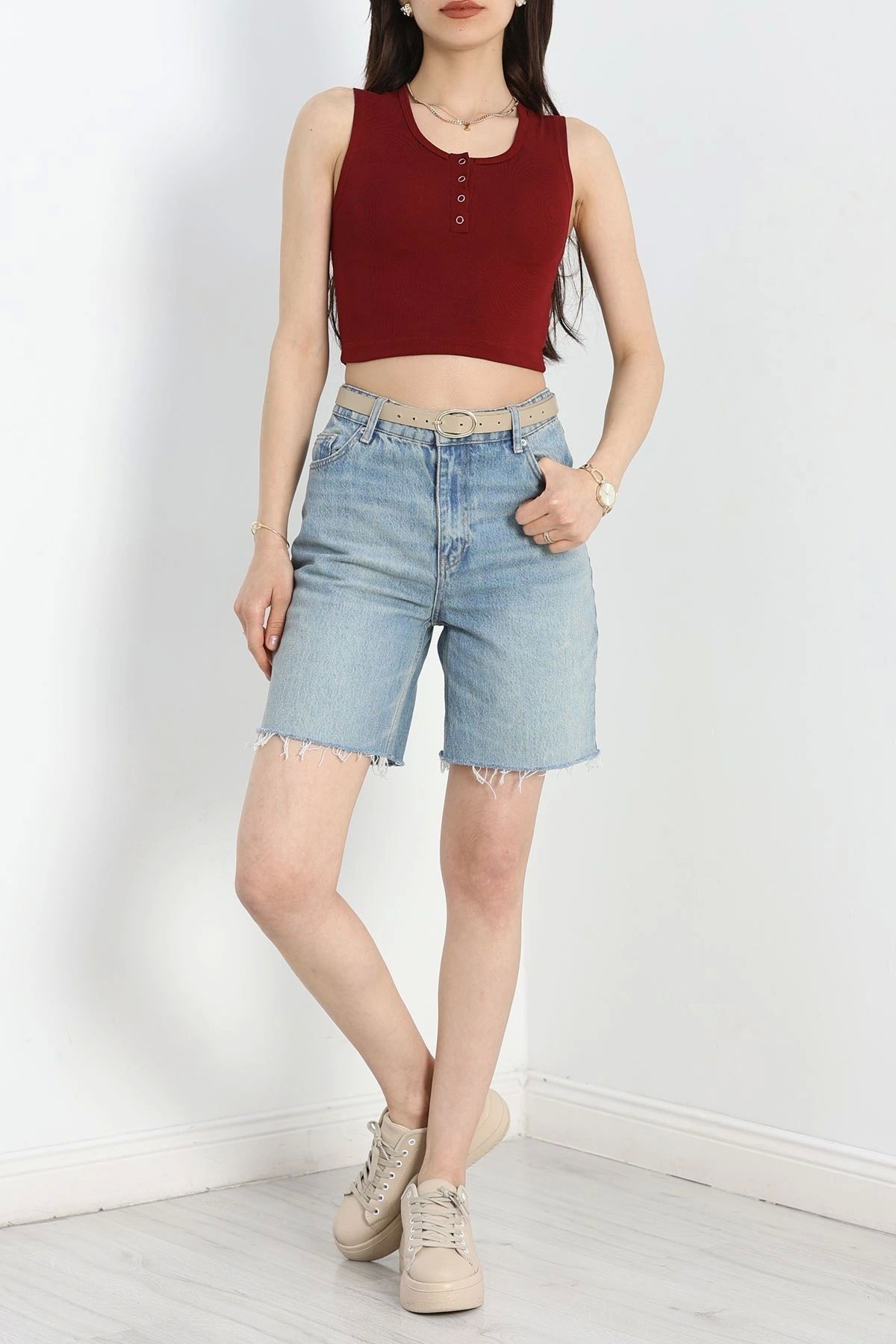 OurStyles Çıtçıtlı Sıfır Kol Body Bordo - 40782.1723.