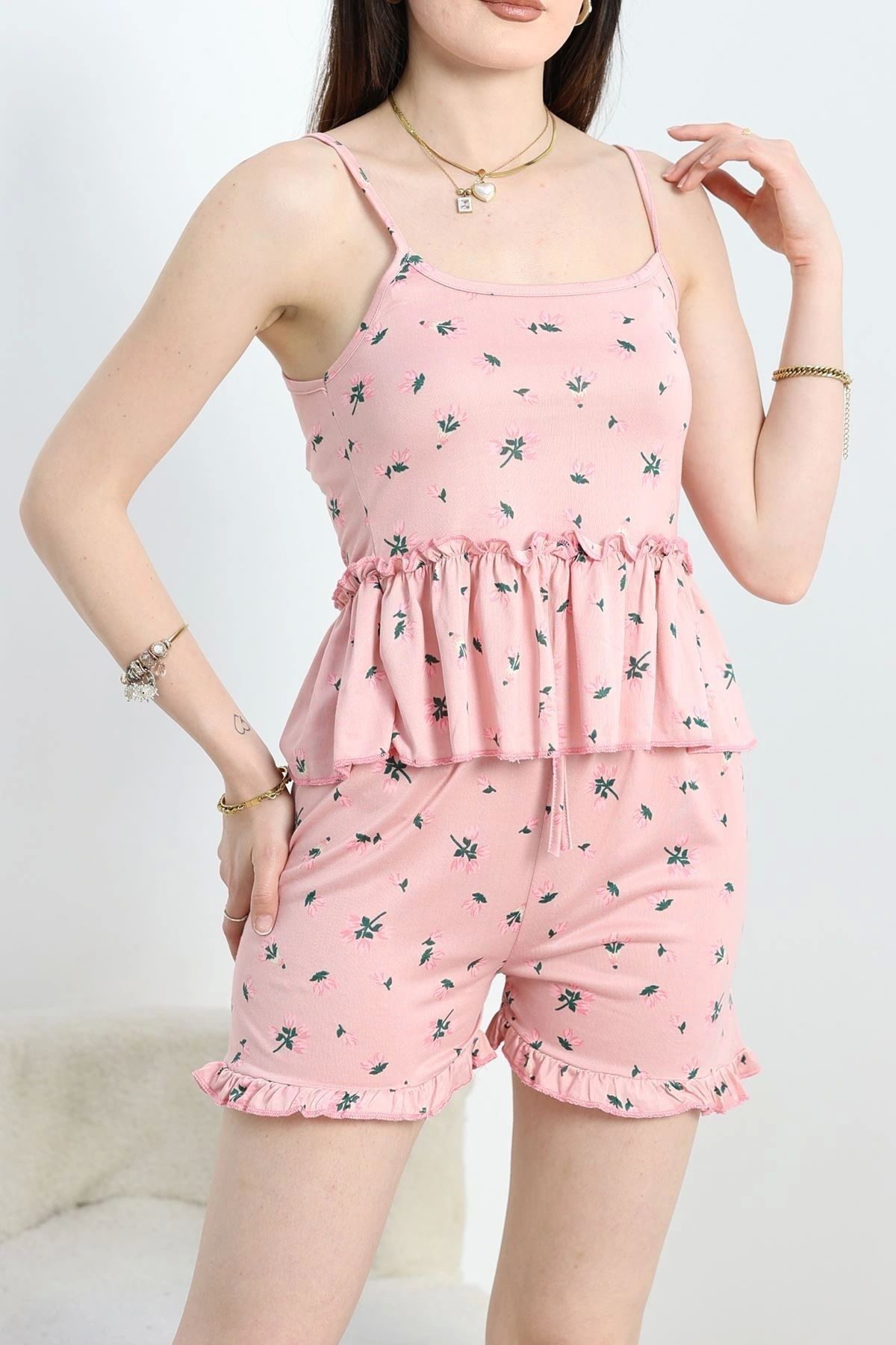 OurStyles Milan İp Askılı Şortlu Pijama Takım Pembeçiçek - 70185.1857.