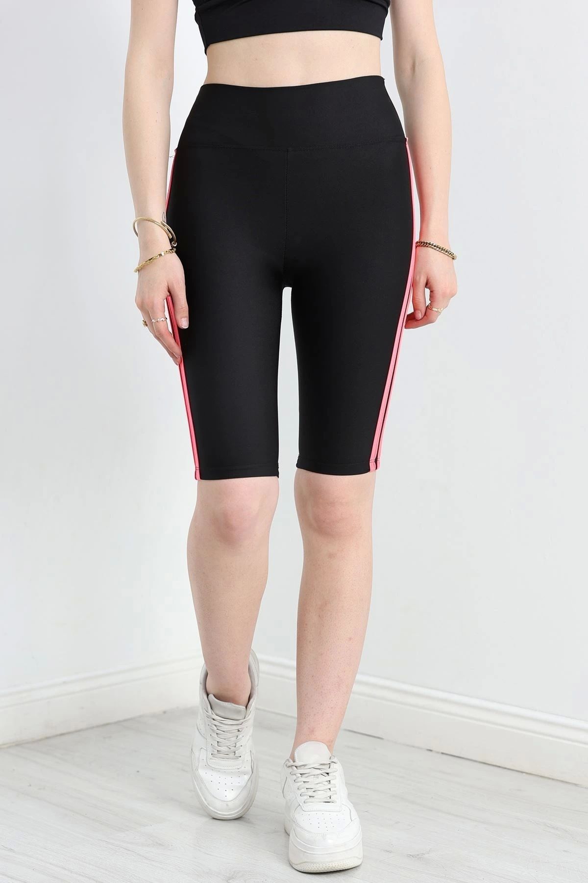 OurStyles Şeritli Dalgıç Biker Tayt Neonpembe - 50501.2022.