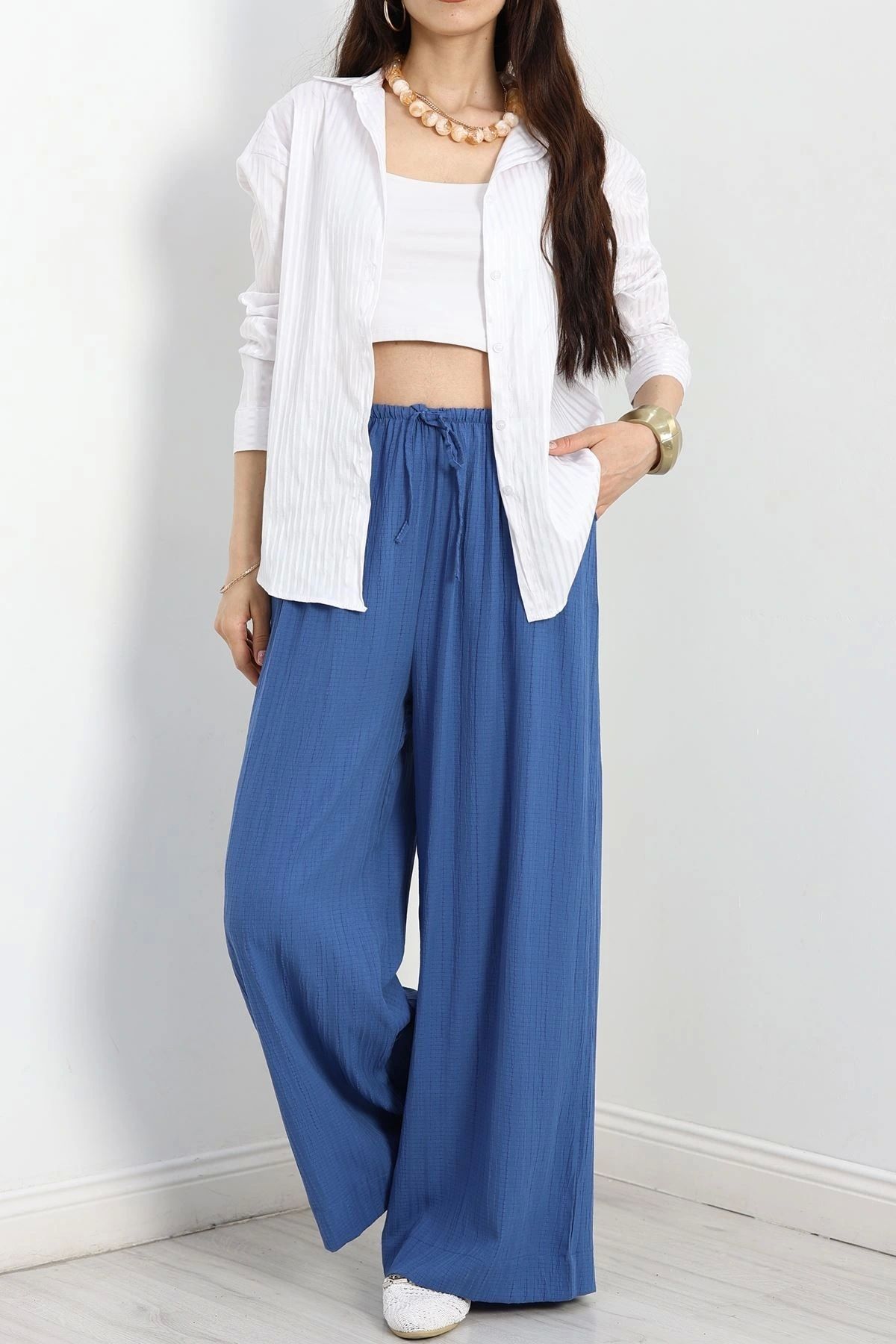OurStyles Çizgili Terikoton Gömlek Beyaz - 80018.147.