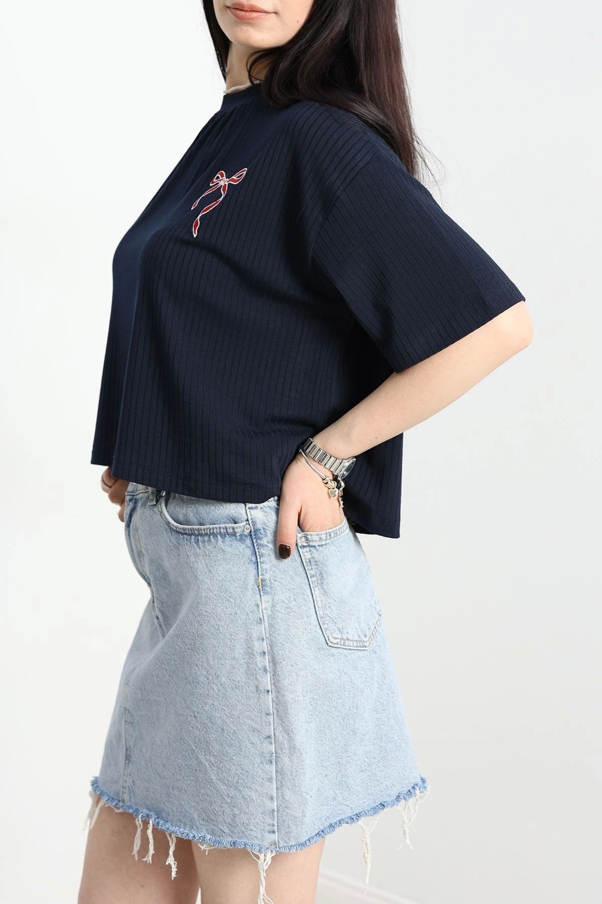 OurStyles Oversize Crop Tişört Lacivert - 70296.1872.