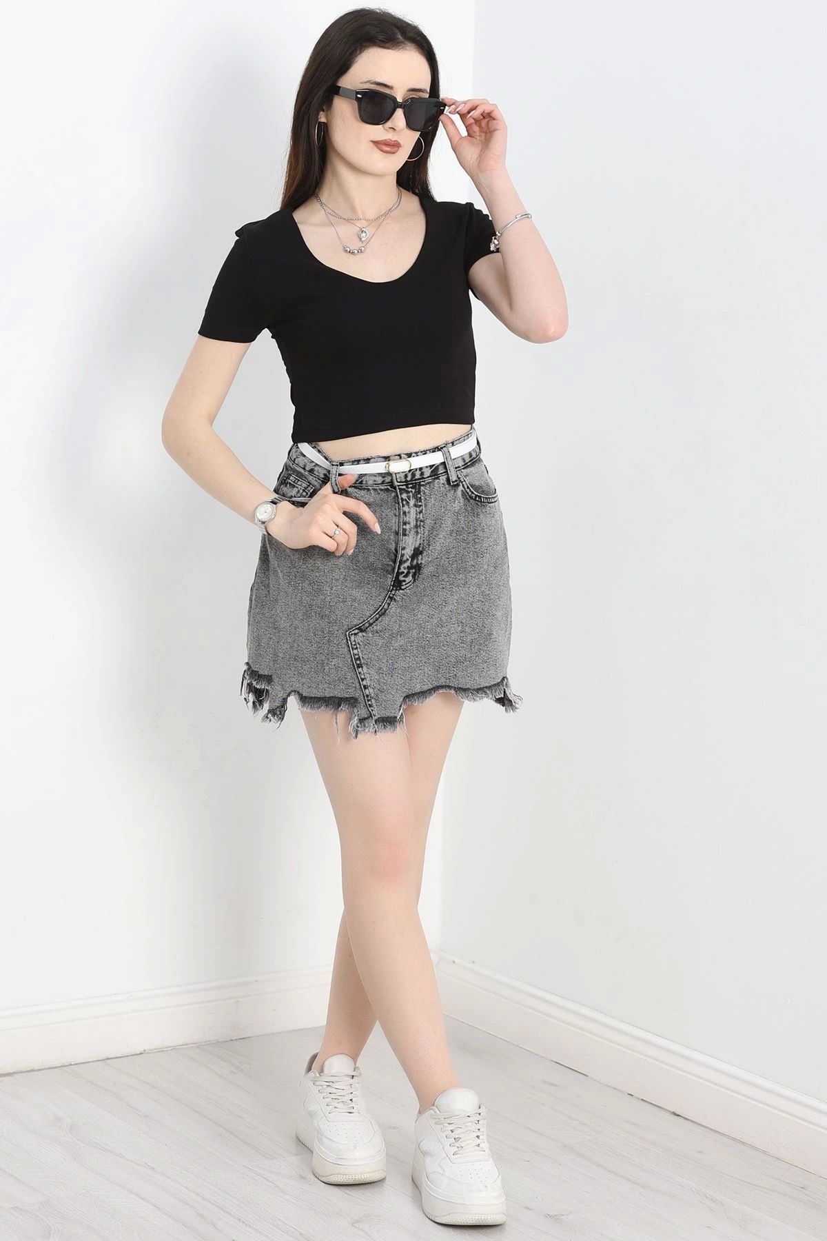 OurStyles V Yaka Crop Bluz Siyah - 40785.1723.