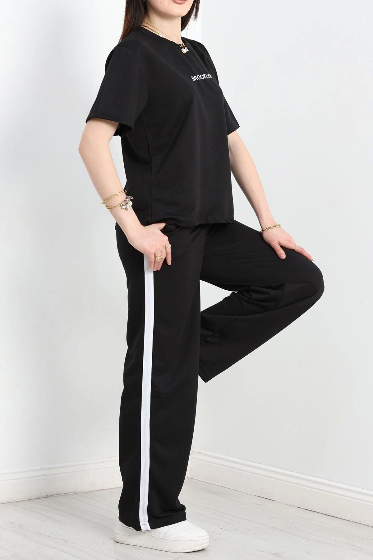 OurStyles Şeritli 2 İplik Eşofman Takımı Siyah - 50592.1005.