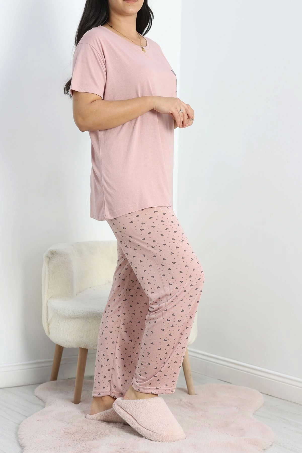 OurStyles Büyük Beden Poliviskon Pijama Takımı Gülkurusu - 50161.1048.