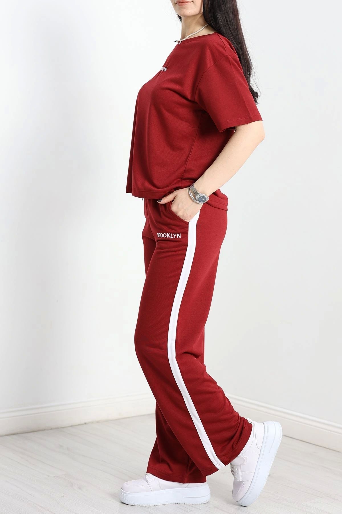 OurStyles Şeritli 2 İplik Eşofman Takımı Bordo - 50592.1005.