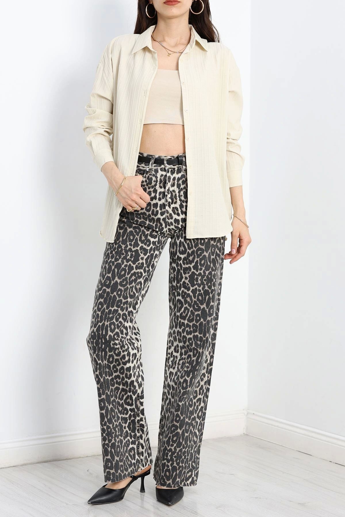 OurStyles Çizgi Detaylı Gömlek Bej - 80023.147.