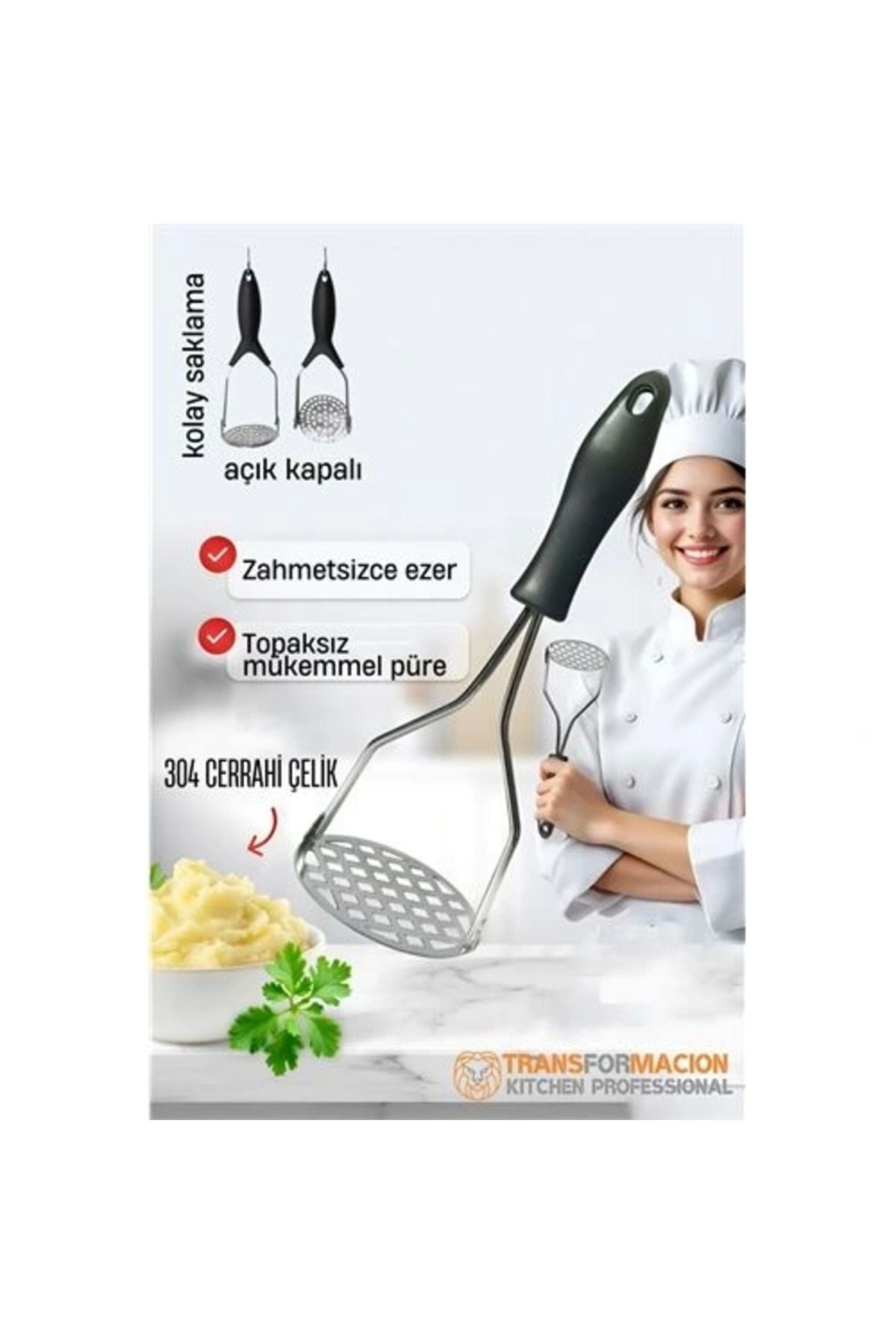 OurStyles Patates Ezici 304 Paslanmaz Çelik Havuç Muz Avokado Ezici