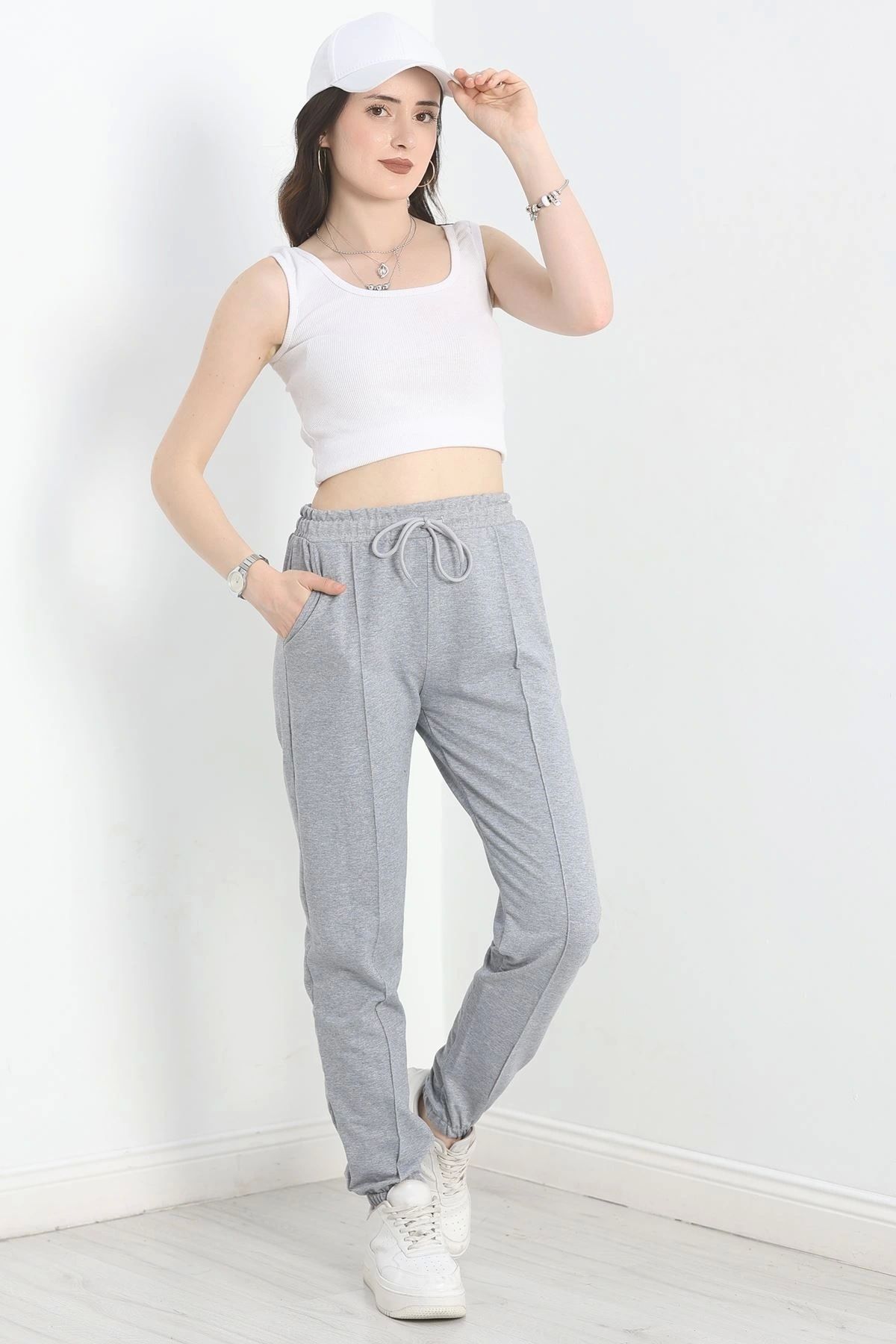OurStyles Paça Lastikli Çımalı Eşofman Altı Gri - 40760.1431.