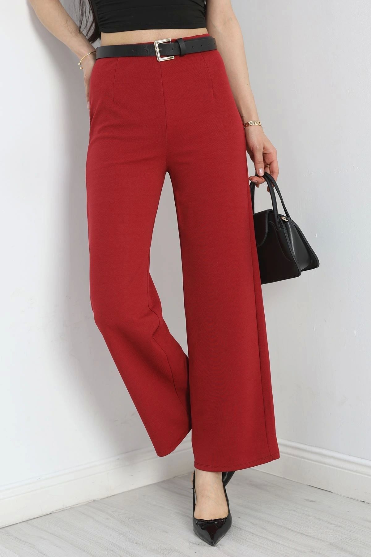 OurStyles Pensli Bol Kesim Krep Pantolon Bordo - 20910.1605.