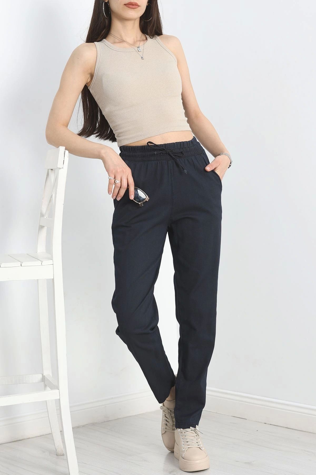 OurStyles Bel Lastikli Pantolon Lacivert - 40744.1431.